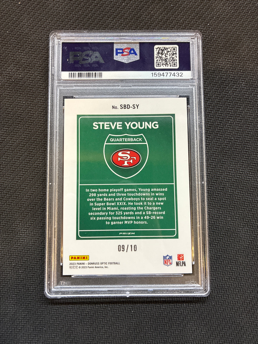 2023 Donruss Optic Steve Young Gold Super Bowl Downton /10 Case Hit PSA 9 49ers