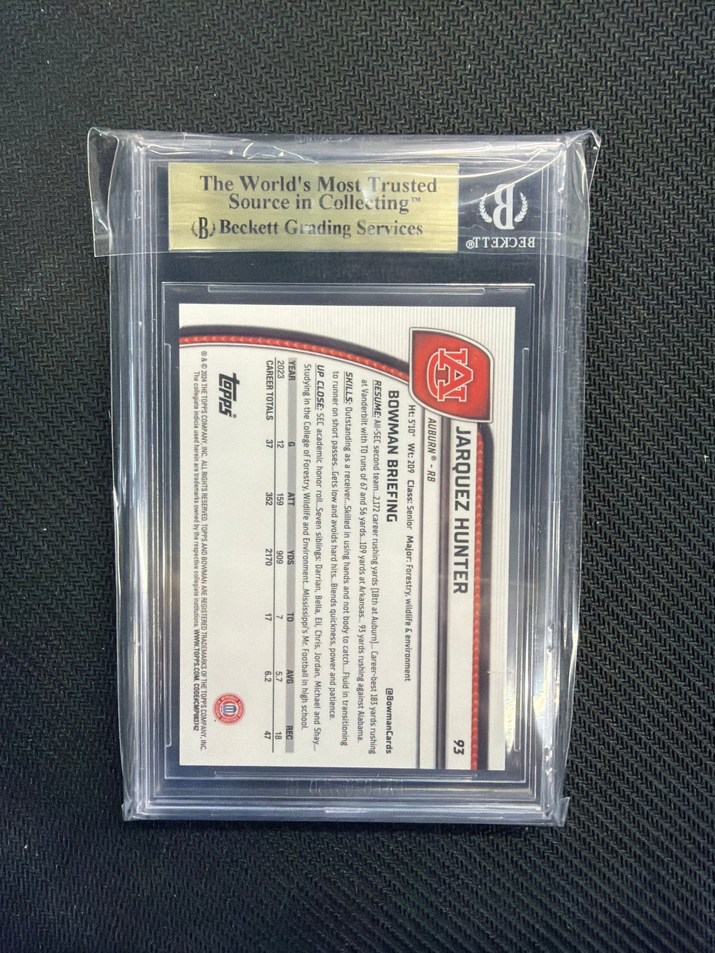 2024 Bowman U Chrome Jarquez Hunter Purple Mini /375 BGS 9.5 Auburn