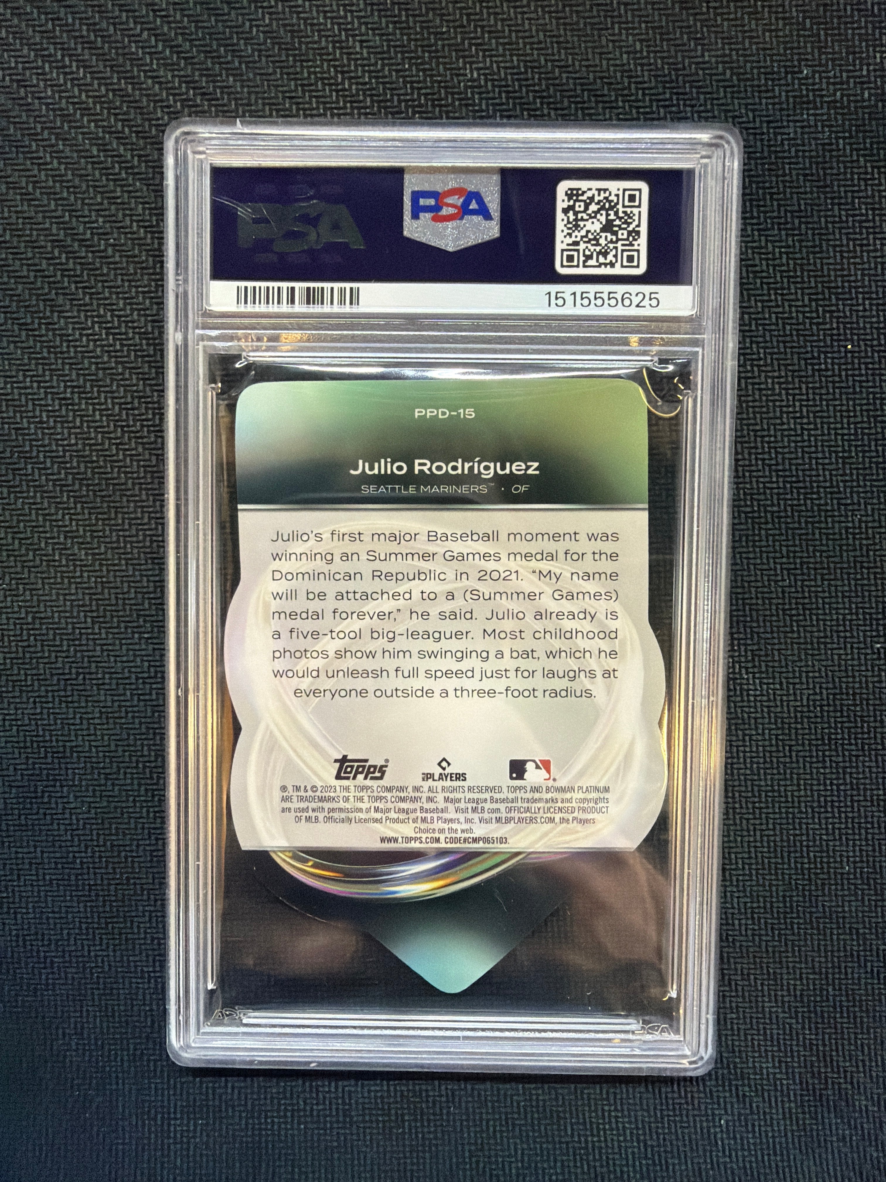 2023 Bowman Platinum Julio Rodriguez Die-Cut Aqua /25 PSA 9