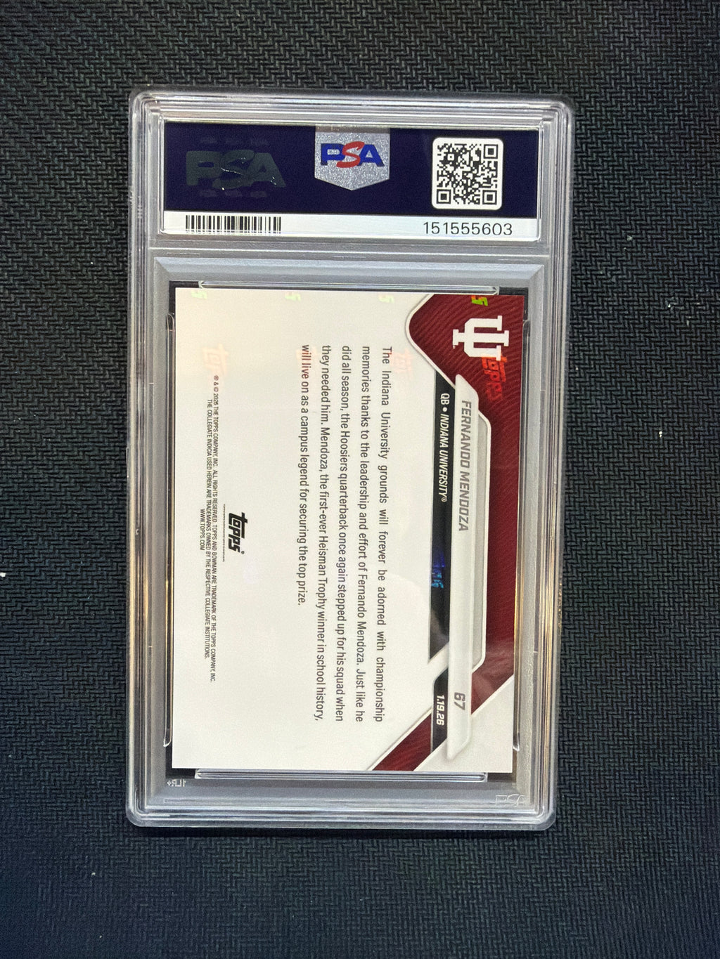 2025 Bowman U Now Fernando Mendoza Rookie #67 PSA 10 Indiana 603