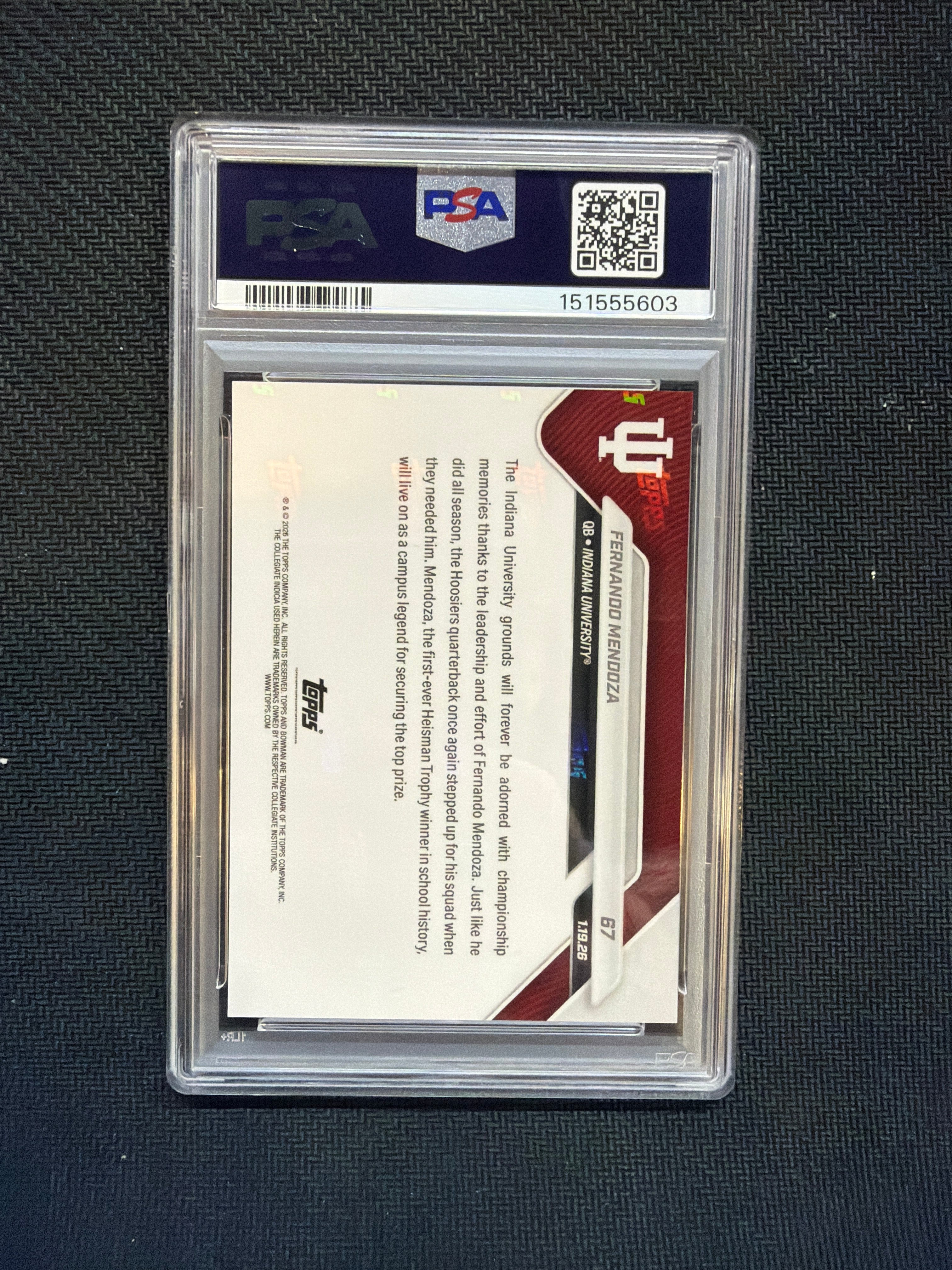 2025 Bowman U Now Fernando Mendoza Rookie #67 PSA 10 Indiana 603