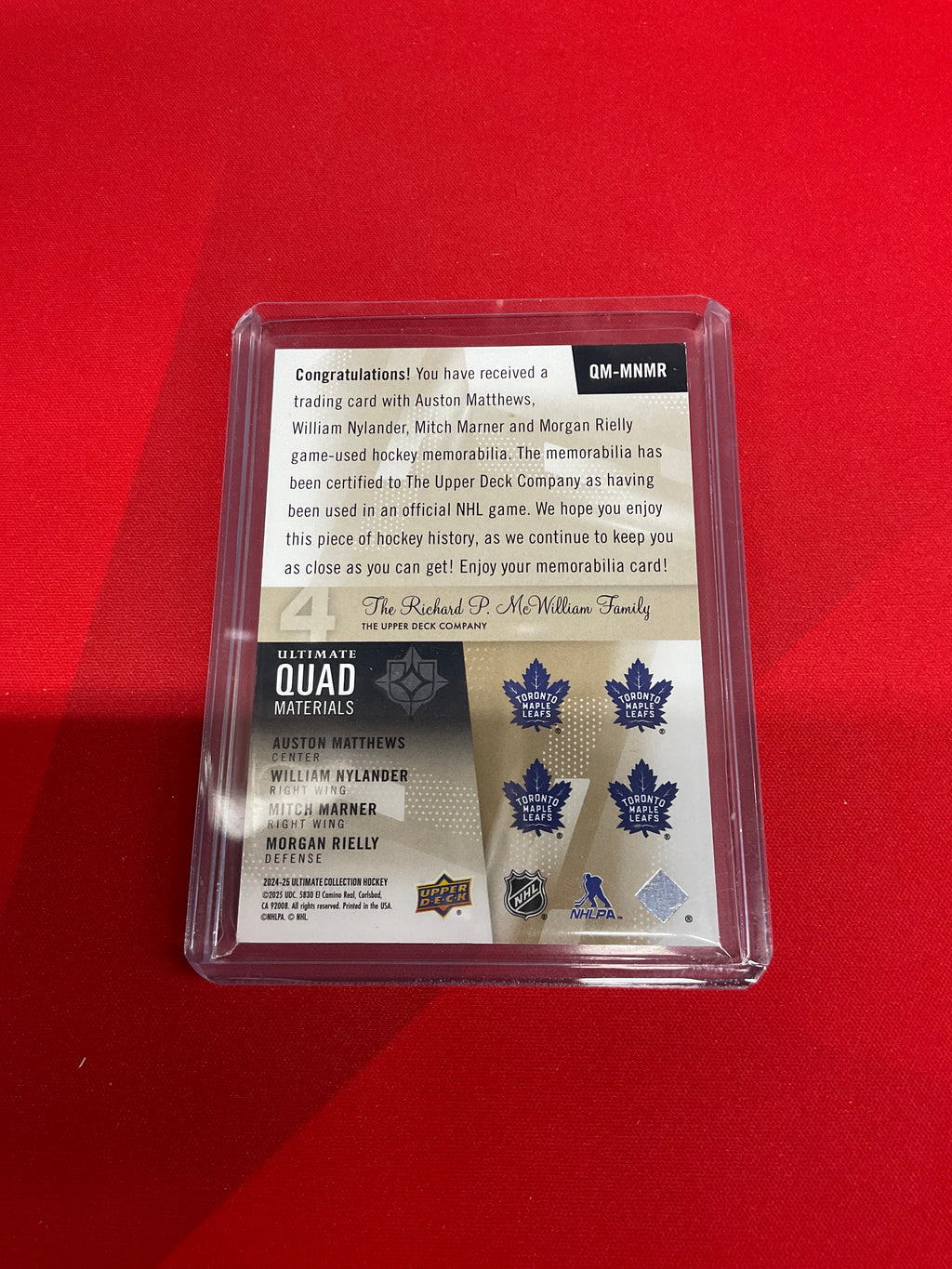 2024-25 Ultimate Quad Auston Matthews, Nylander Marner Rielly Patch