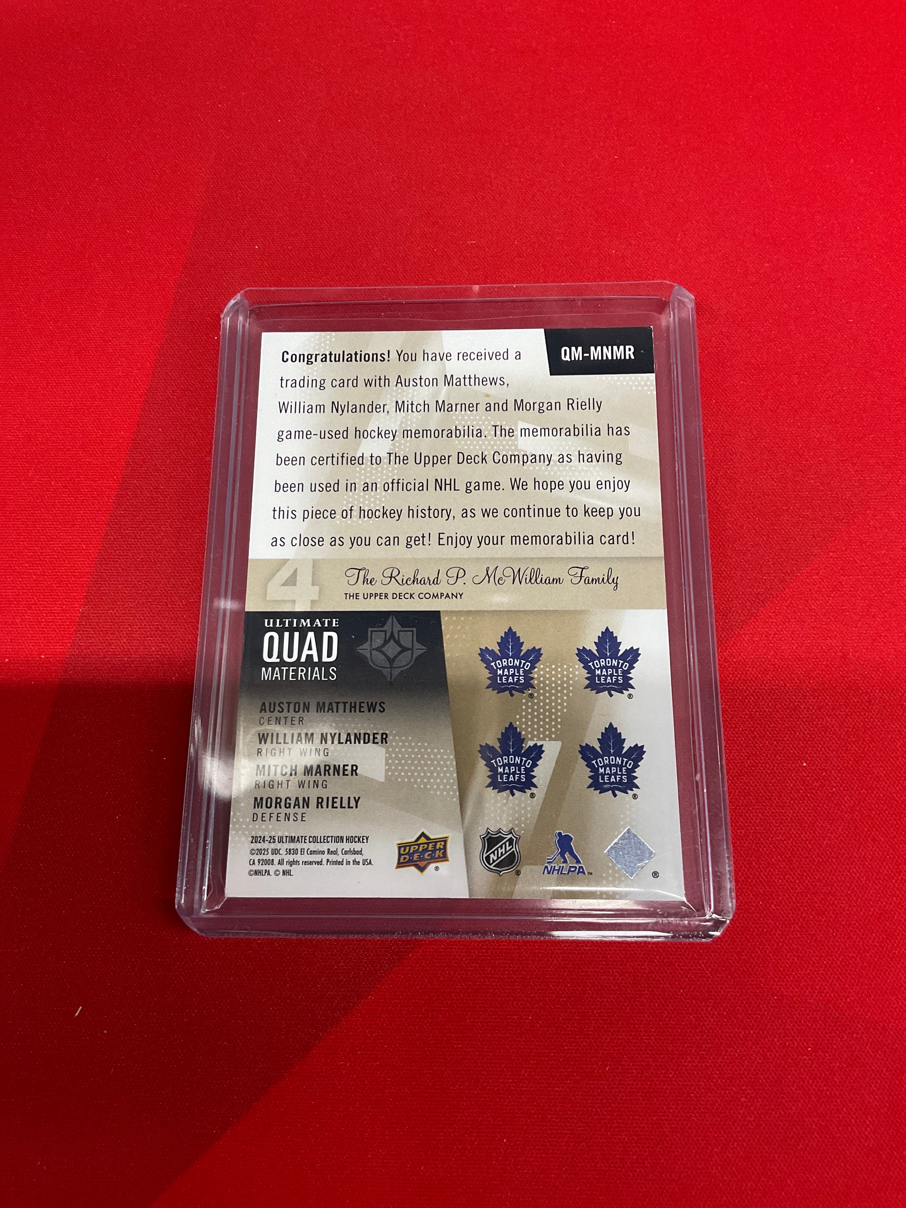 2024-25 Ultimate Quad Auston Matthews, Nylander Marner Rielly Patch
