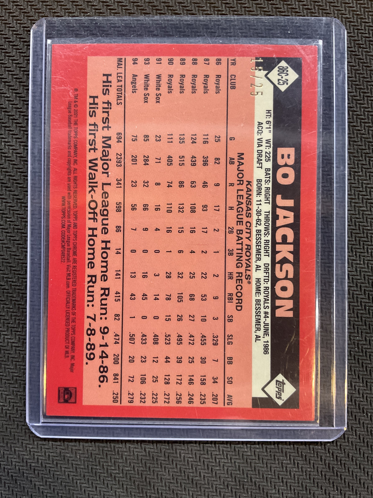 2021 Topps Chrome Silver Pack Bo Jackson Orange Refractor /25 Royals