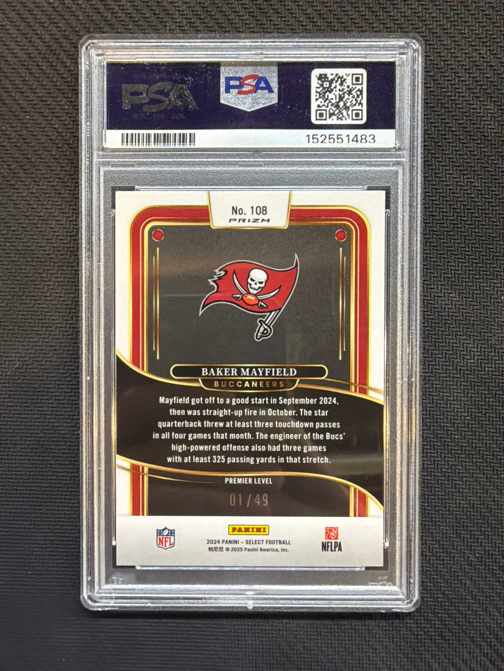 2024 Select Baker Mayfield Red Disco /49 PSA 10 Buccaneers