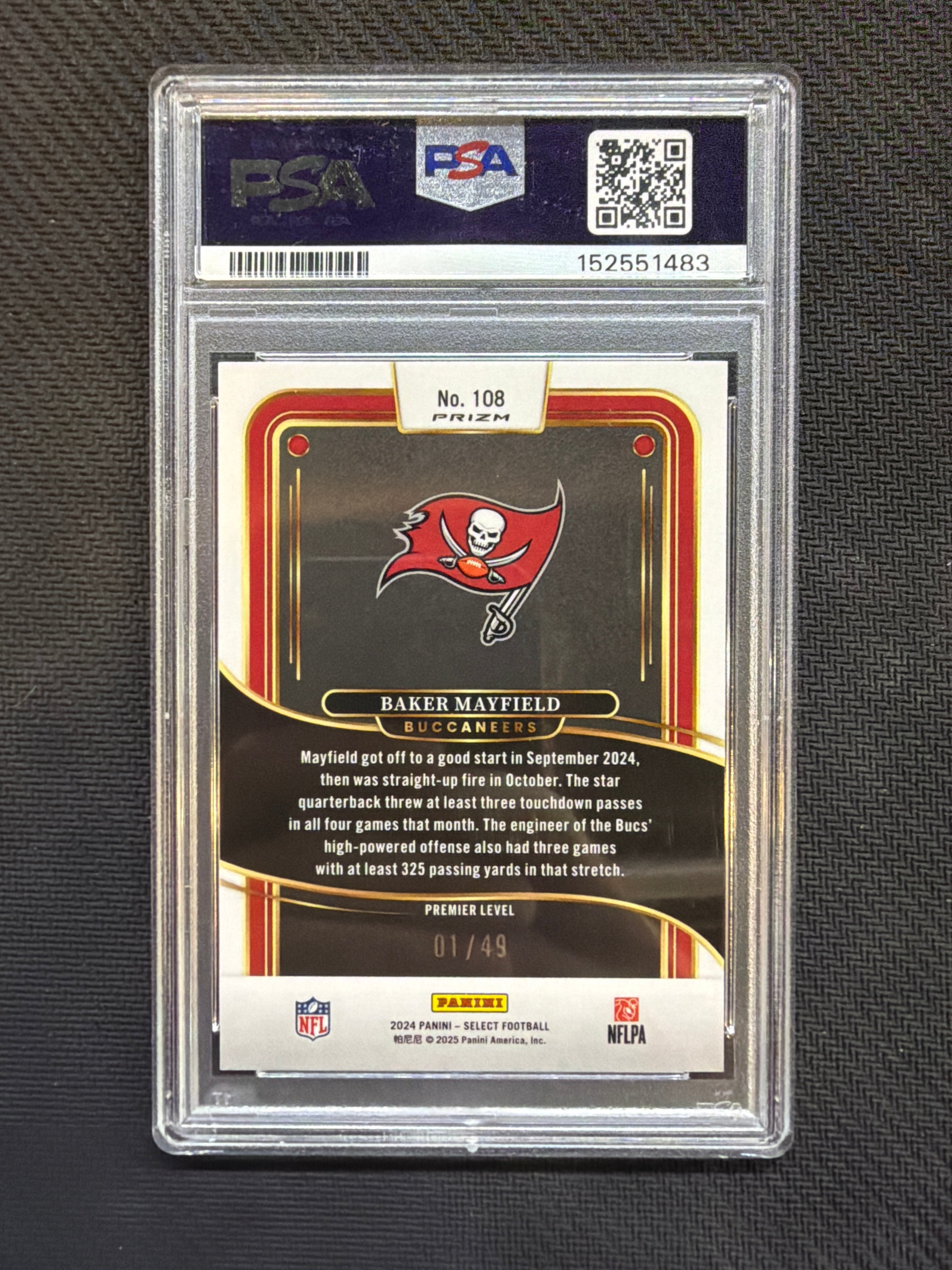 2024 Select Baker Mayfield Red Disco /49 PSA 10 Buccaneers