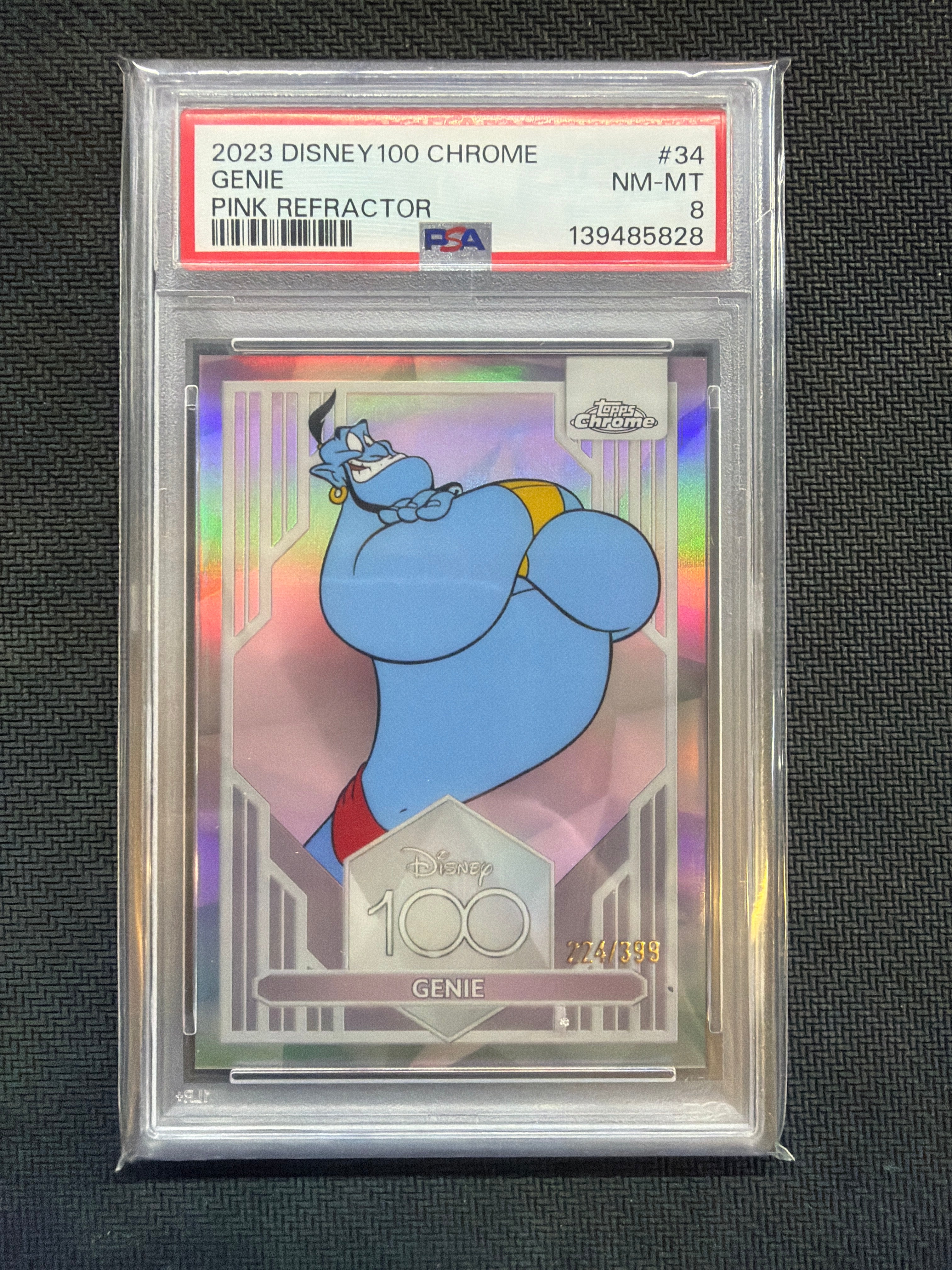 2023 Topps Chrome Disney 100 Genie Pink /399 PSA 8