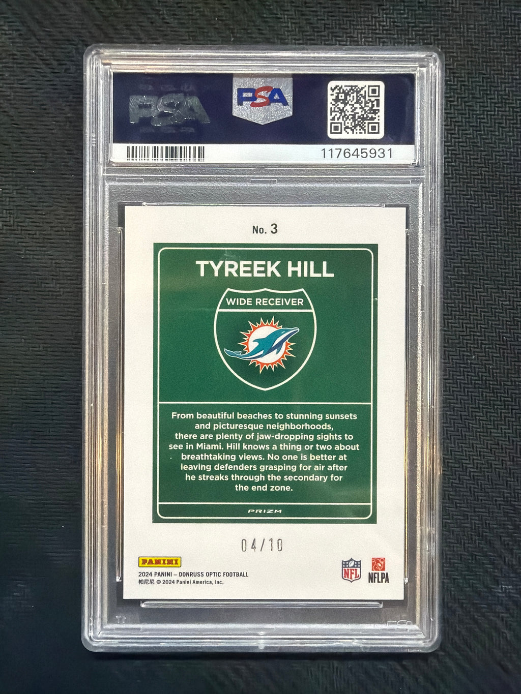 2024 Donruss Optic Tyreek Hill Downtown! Gold /10 PSA 10