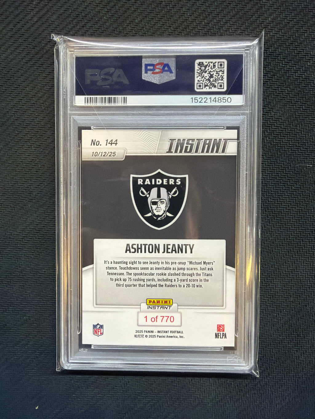 2025 Panini Instant NFL Ashton Jeanty PSA 10 850