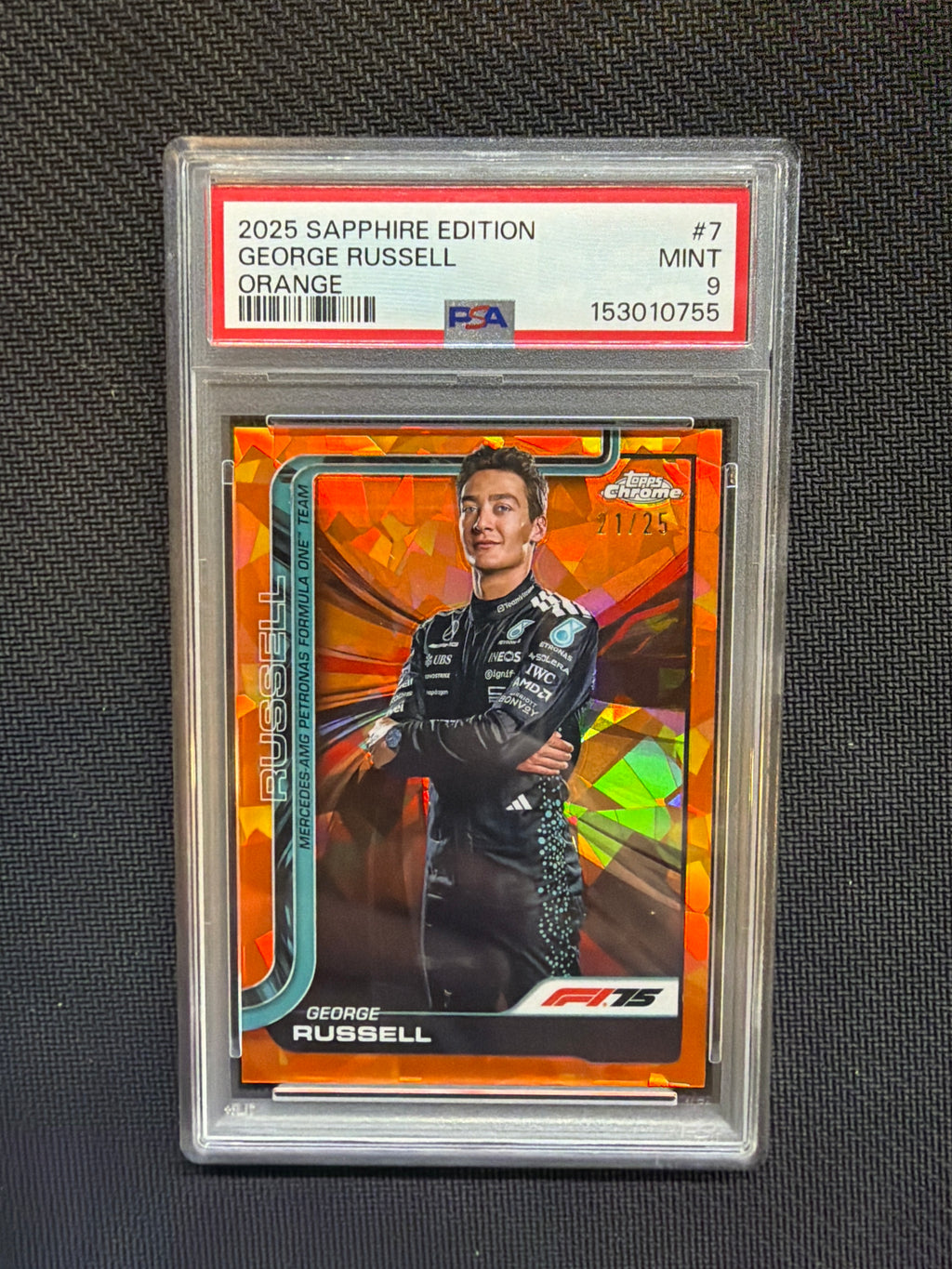 2025 Topps Chrome F1 Sapphire George Russell Orange /25 #7 PSA 9