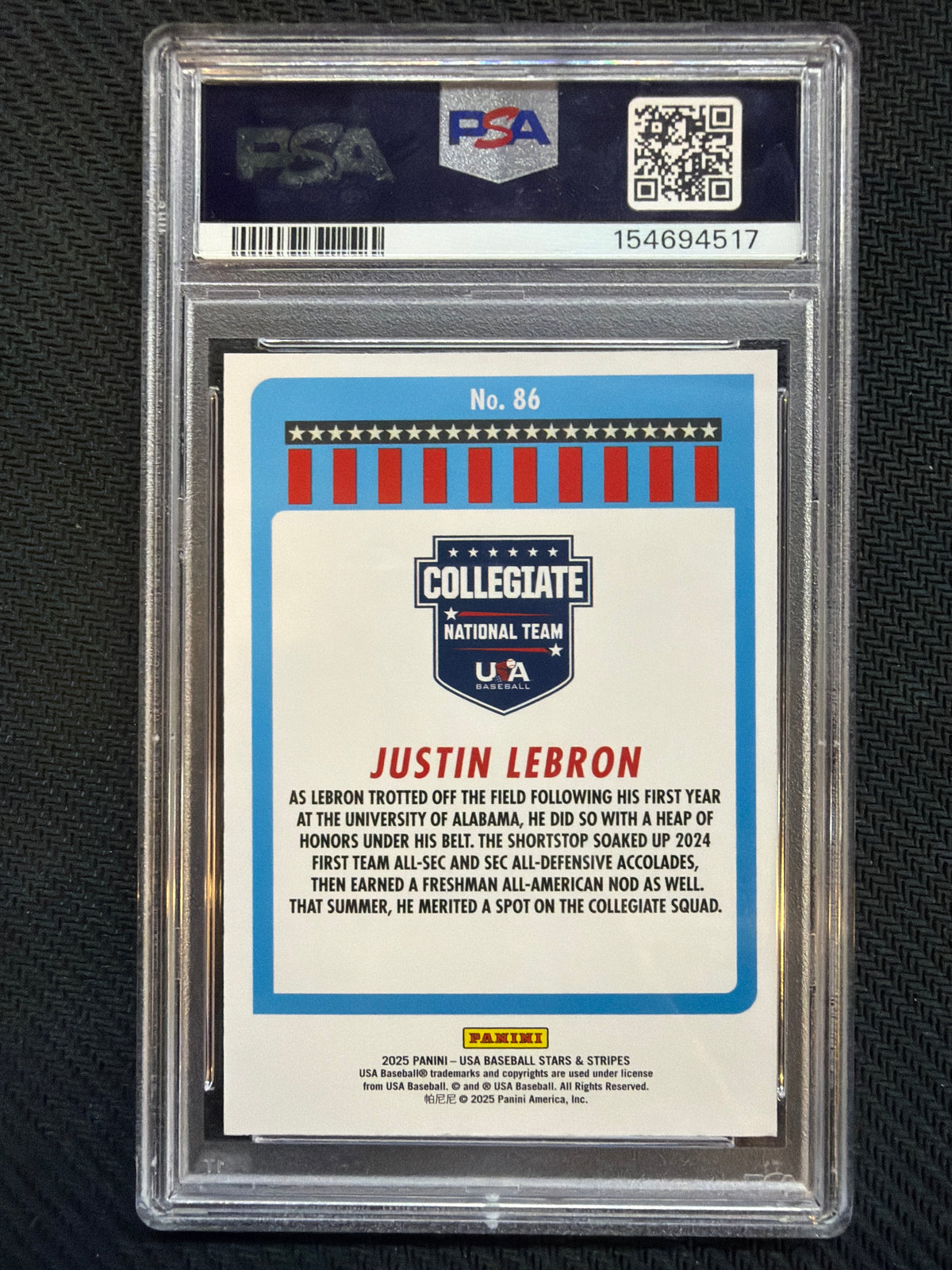 2025 Panini Stars & Stripes Justin LeBron Rookie PSA 7 517