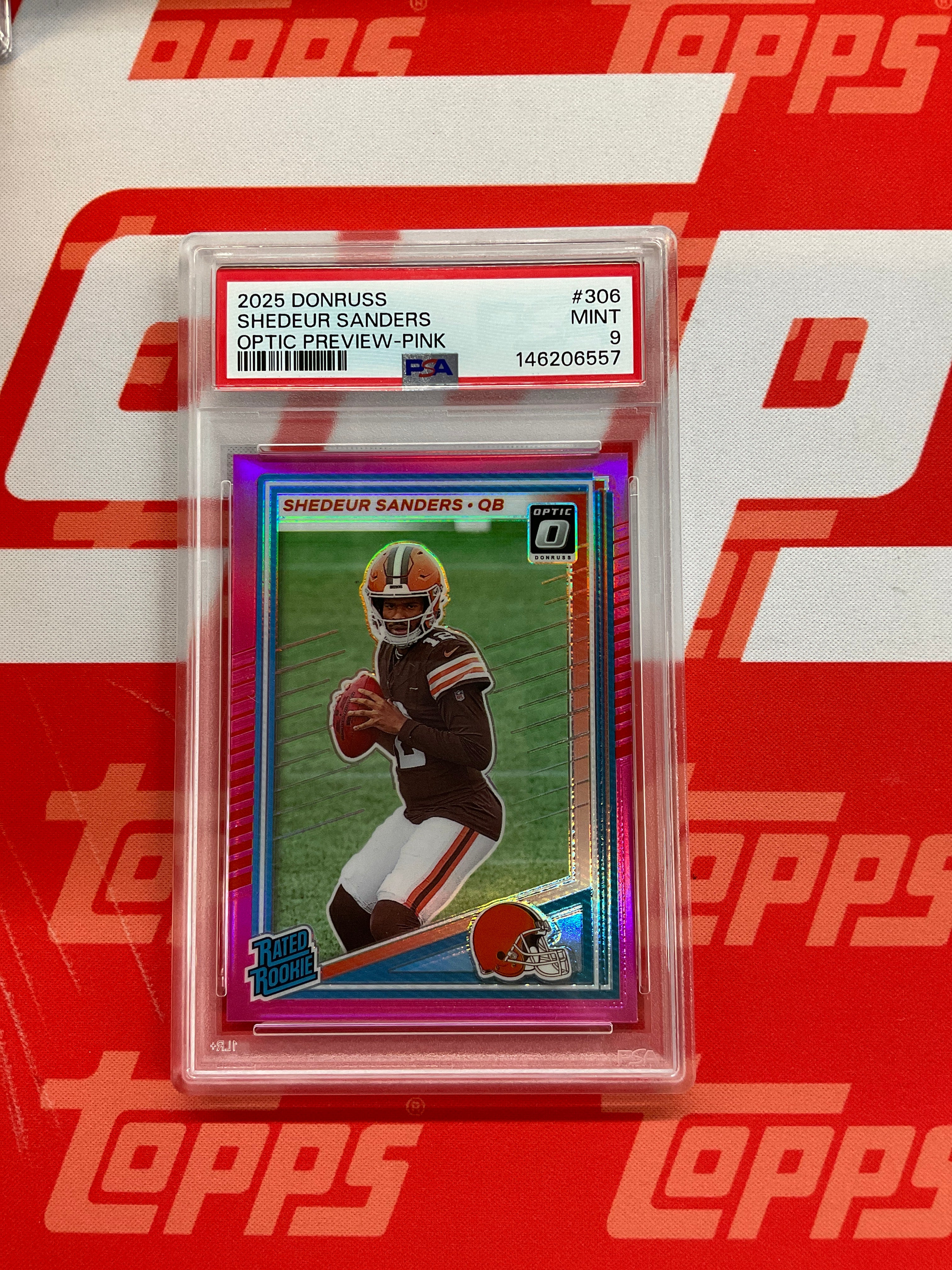 2025 Donruss Shedeur Sanders Optic Pink Preview PSA 9 Browns