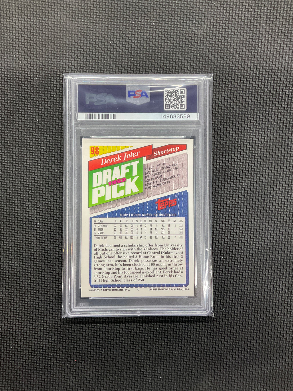 1993 Topps Derek Jeter #98 Rookie PSA 9 Yankees