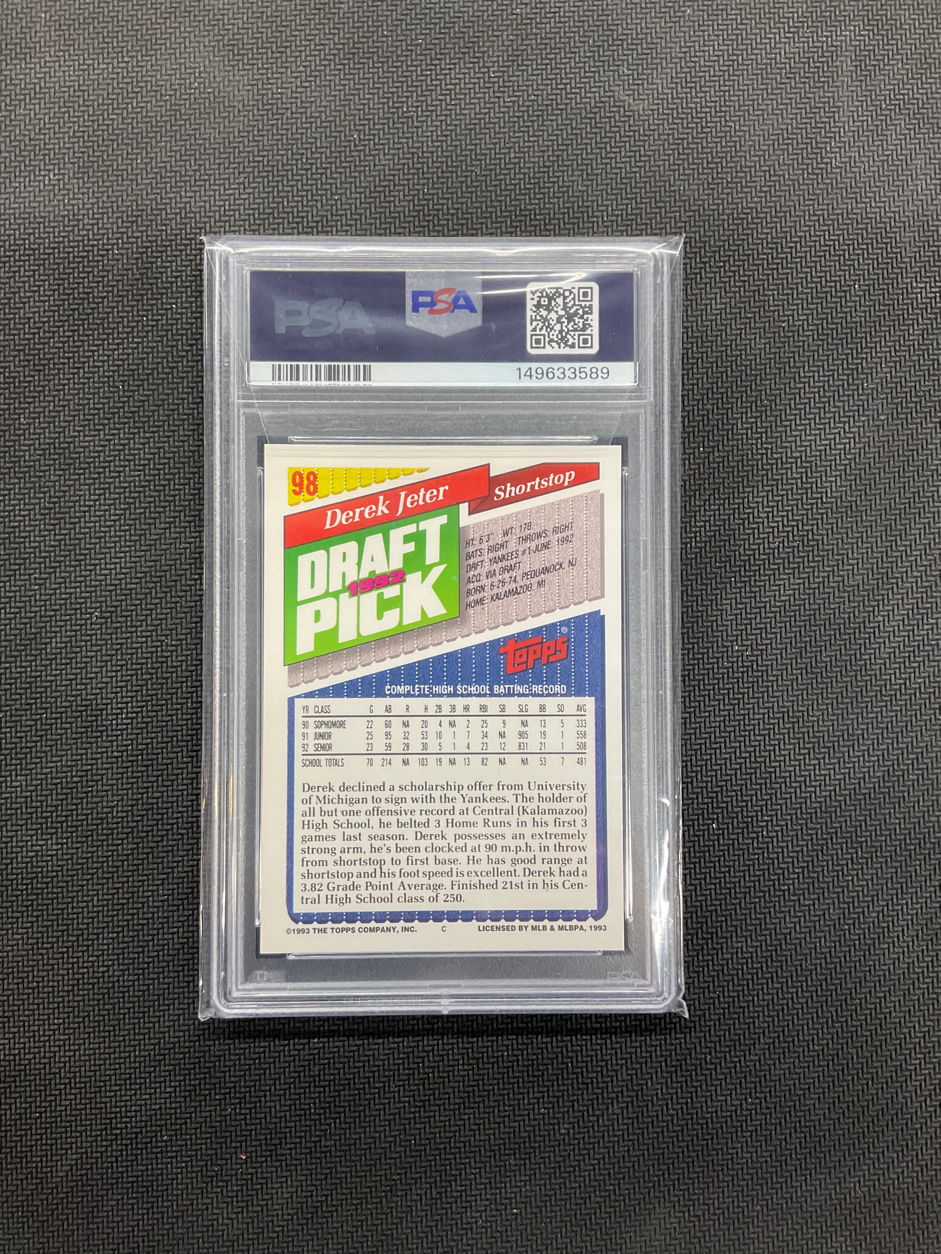 1993 Topps Derek Jeter #98 Rookie PSA 9 Yankees