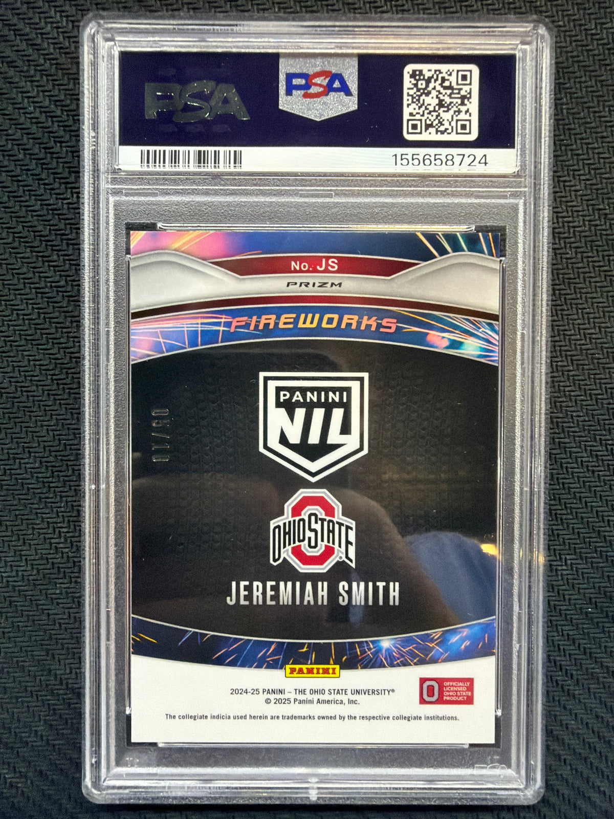 2024/25 Panini OSU NIL Jeremiah Smith Fireworks Gold Shimmer /10 PSA 10