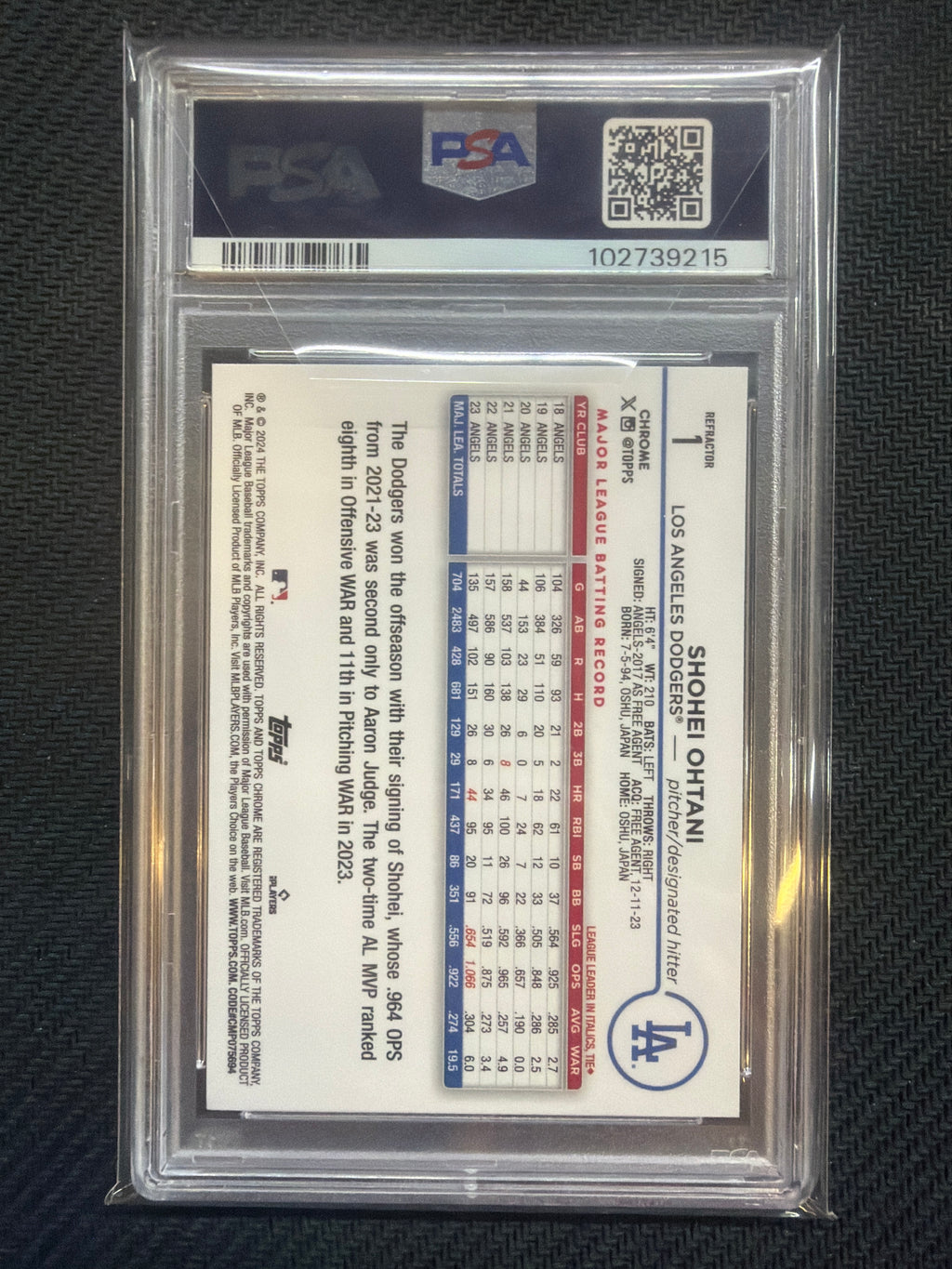 2024 Topps Chrome Shohei Ohtani #1 Refractor PSA 9 215 Dodgers