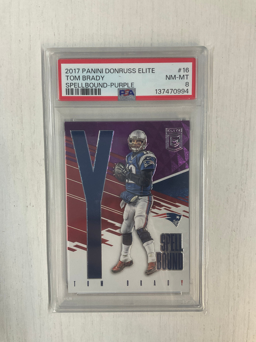 2017 Panini Elite Tom Brady Spellbound Purple /49 PSA 8