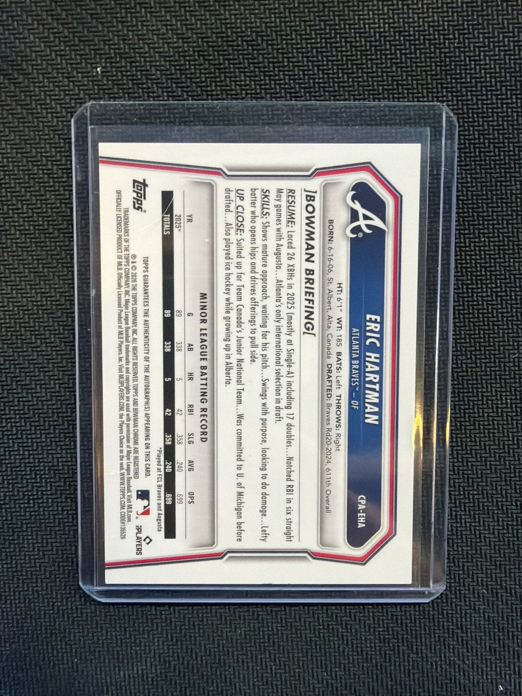 2026 Bowman Eric Hartman Rookie Auto Braves