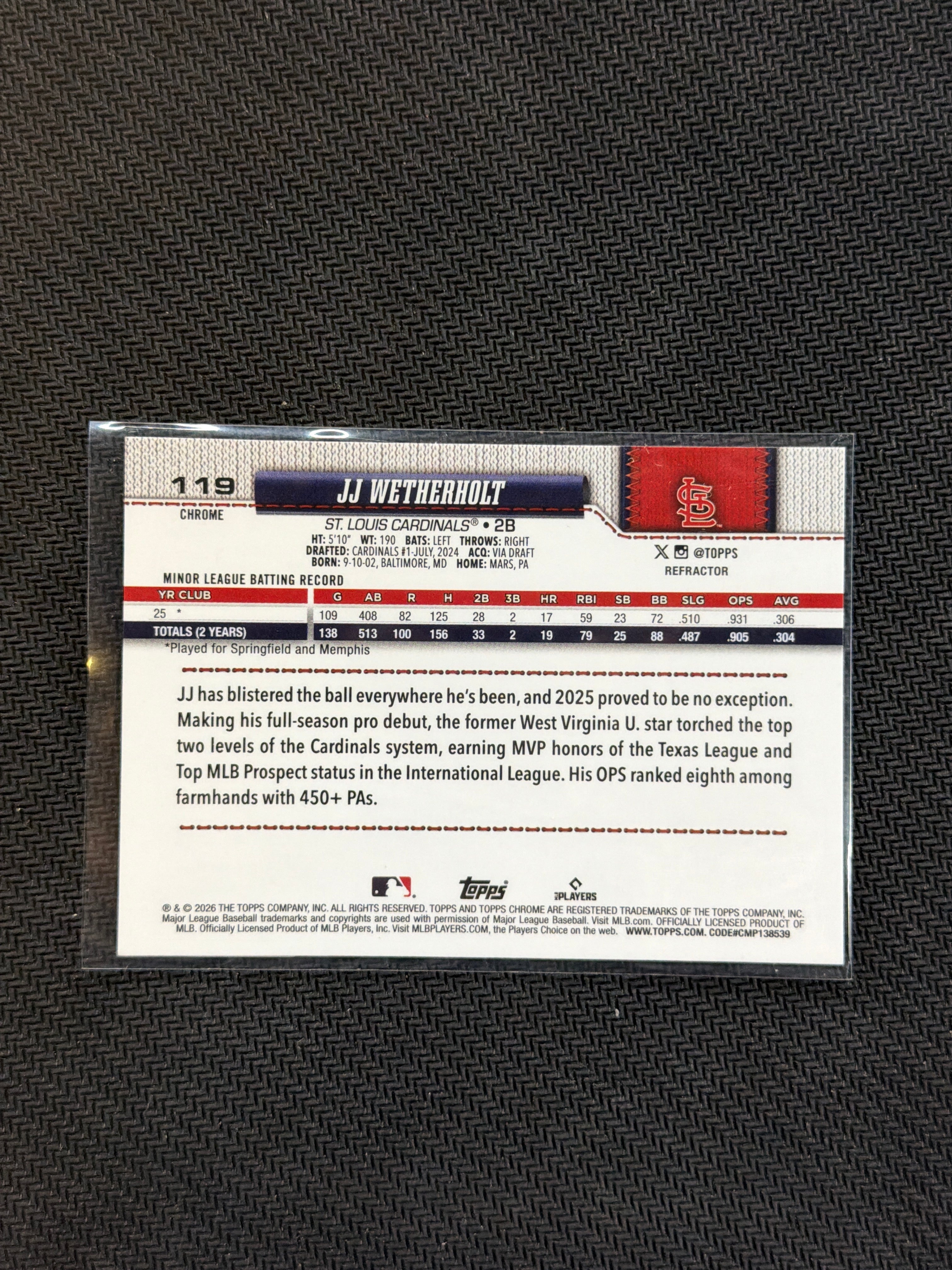 2026 Topps Chrome JJ Wetherholt Rookie Refractor