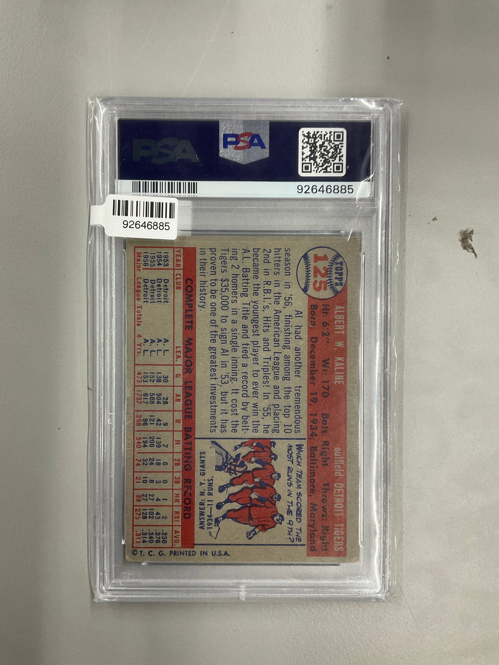 1957 Topps #125 Al Kaline PSA 3 Tigers