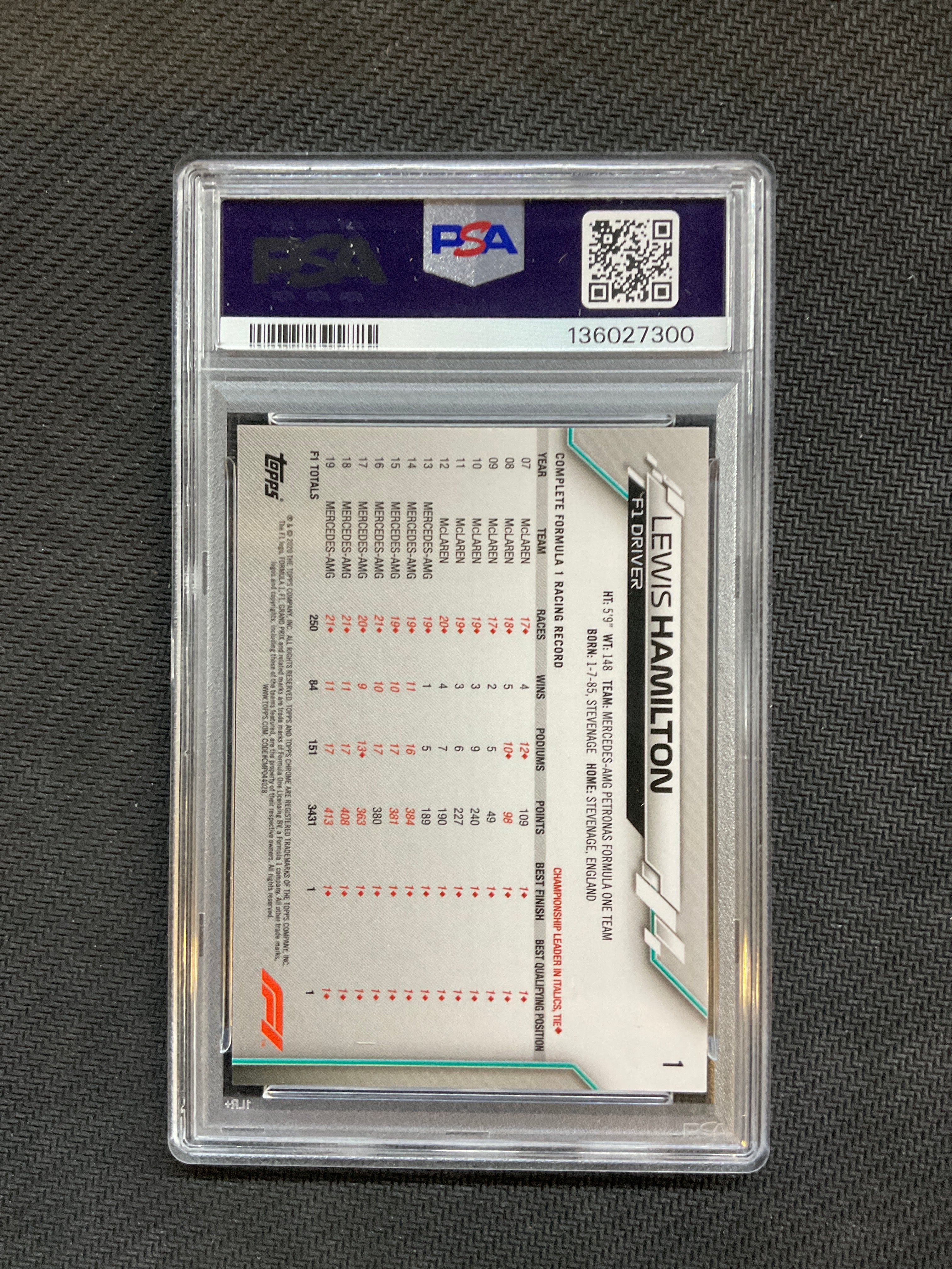 2020 Topps Chrome F1 #1 Lewis Hamilton Rookie PSA 8 Mercedes 300