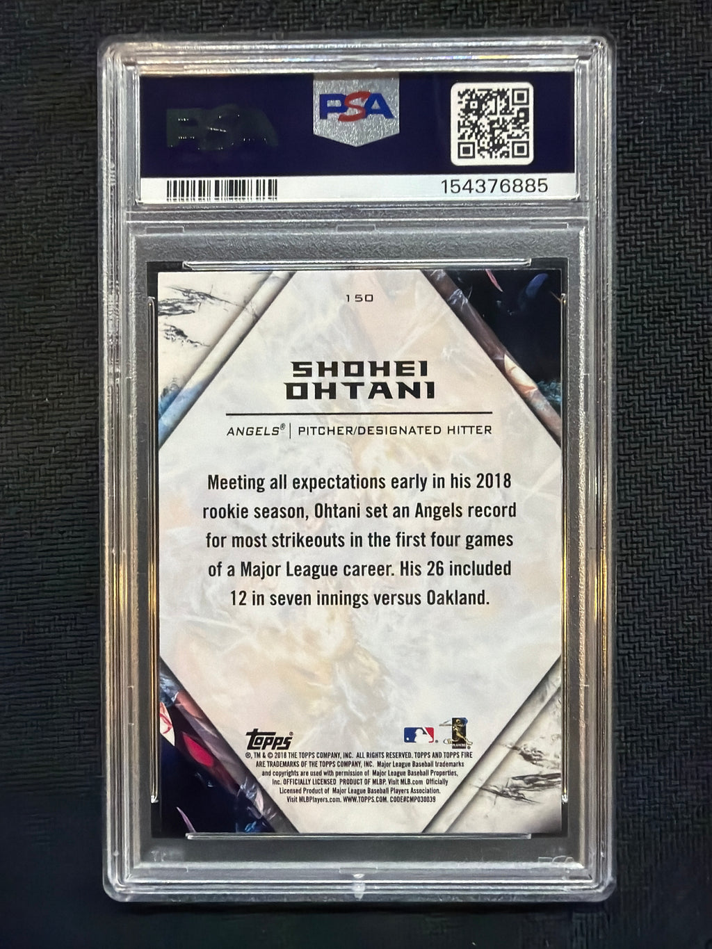 2018 Topps Fire Shohei Ohtani Flame #150 Rookie PSA 10 Angels