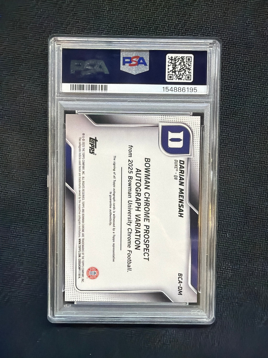 2025 Bowman U Chrome Darian Mensah Black Gold Stealth Refractor /25 PSA 10
