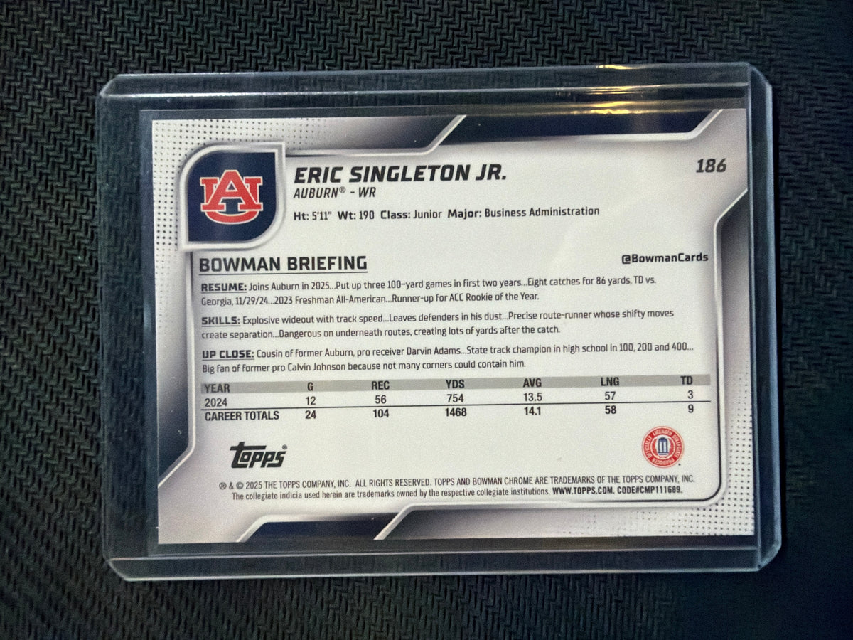 2025 Bowman Chrome U Eric Singleton Fuchsia /225 Auburn