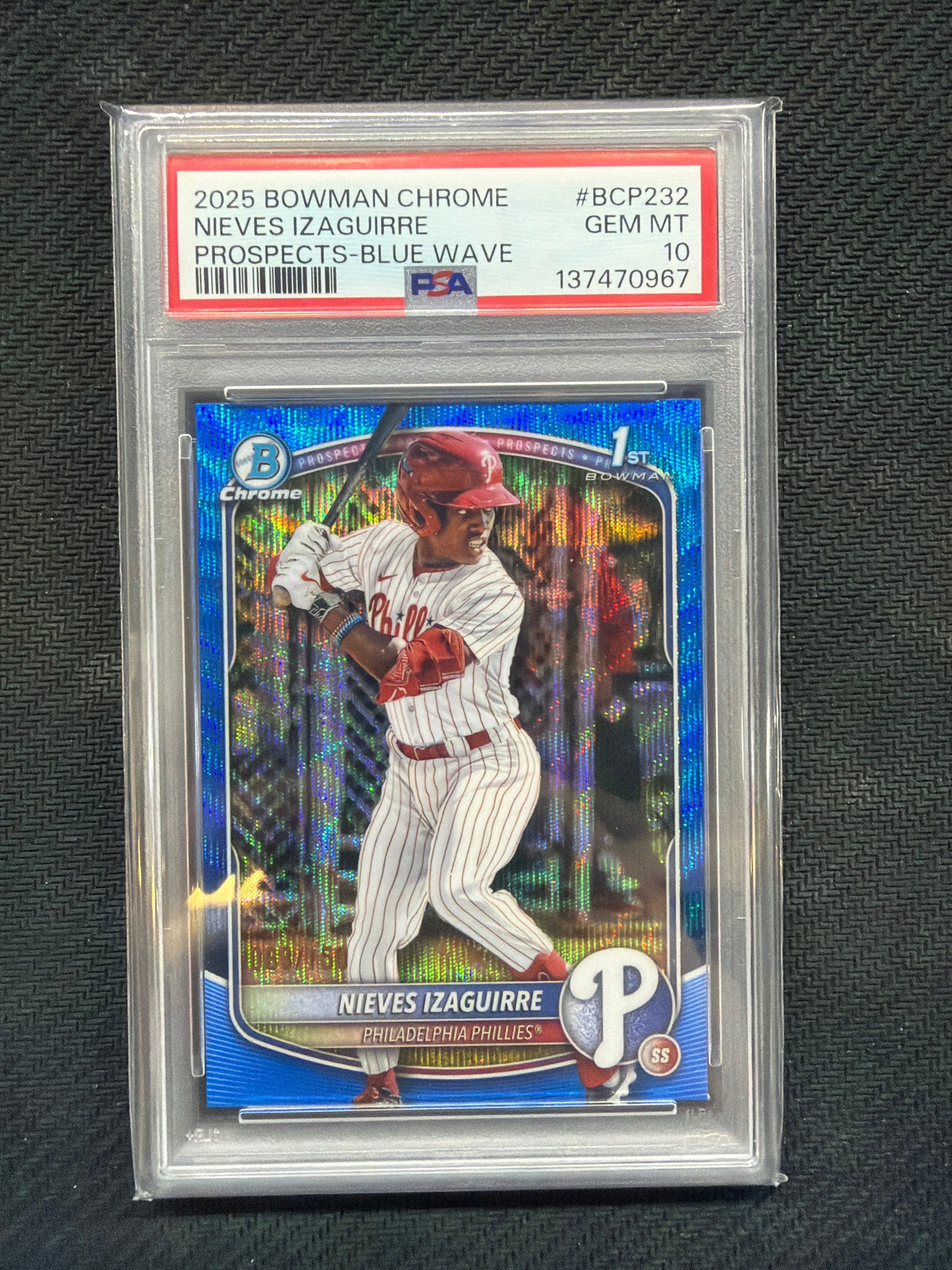 2025 Bowman Chrome Nieves Izaguirre Blue Wave /150 PSA 10