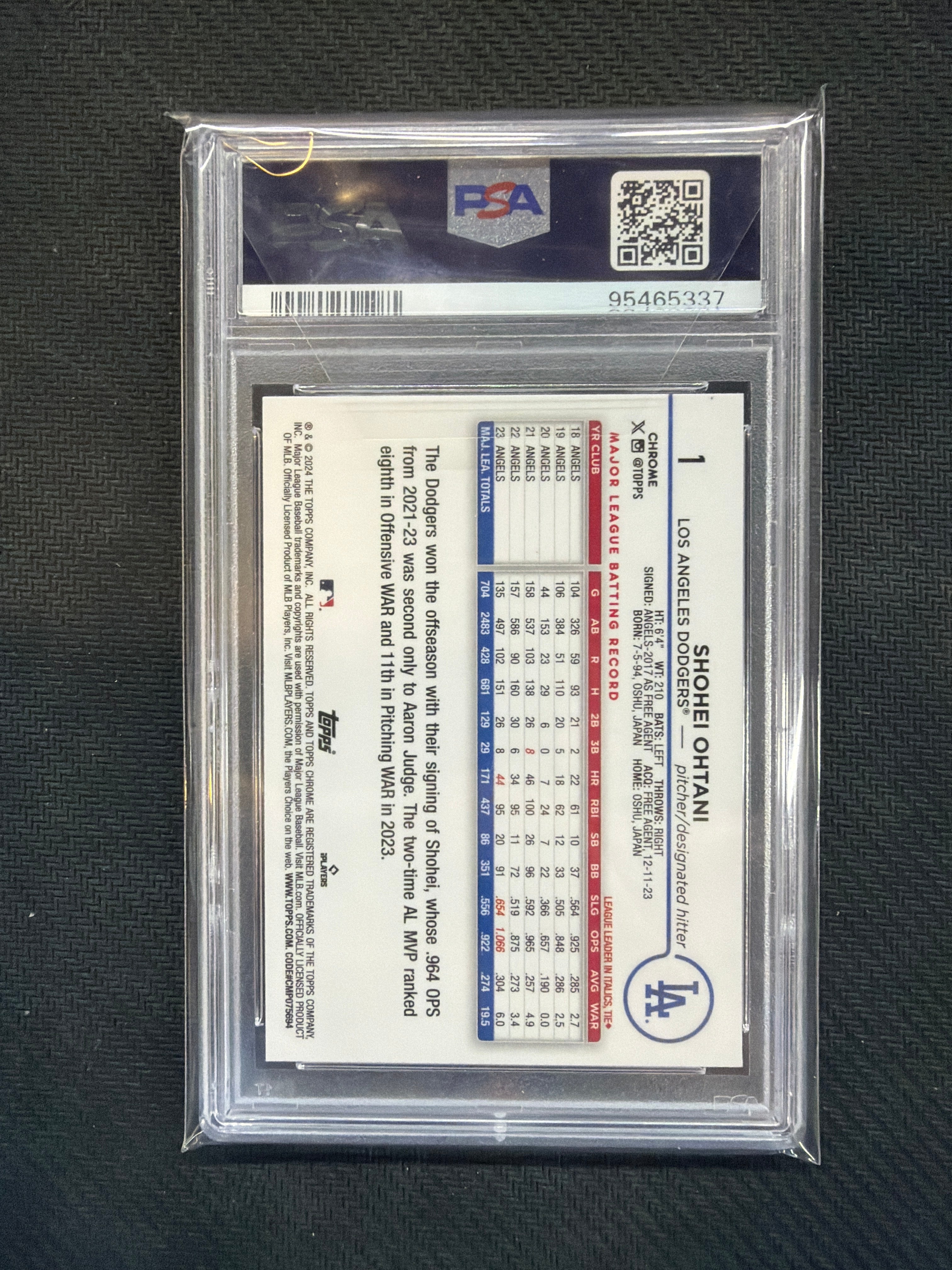 2024 Topps Chrome Shohei Ohtani Aqua Lava Refractor /199 PSA 10 Dodgers