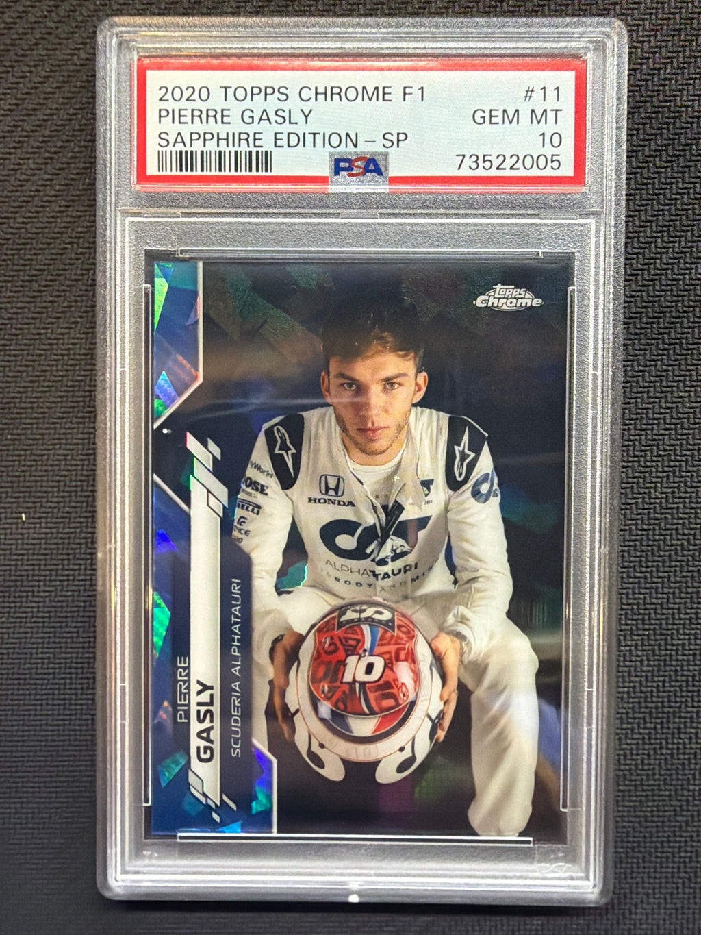 2020 Topps Chrome F1 Sapphire Pierre Gasly Image Variation SP PSA 10 005