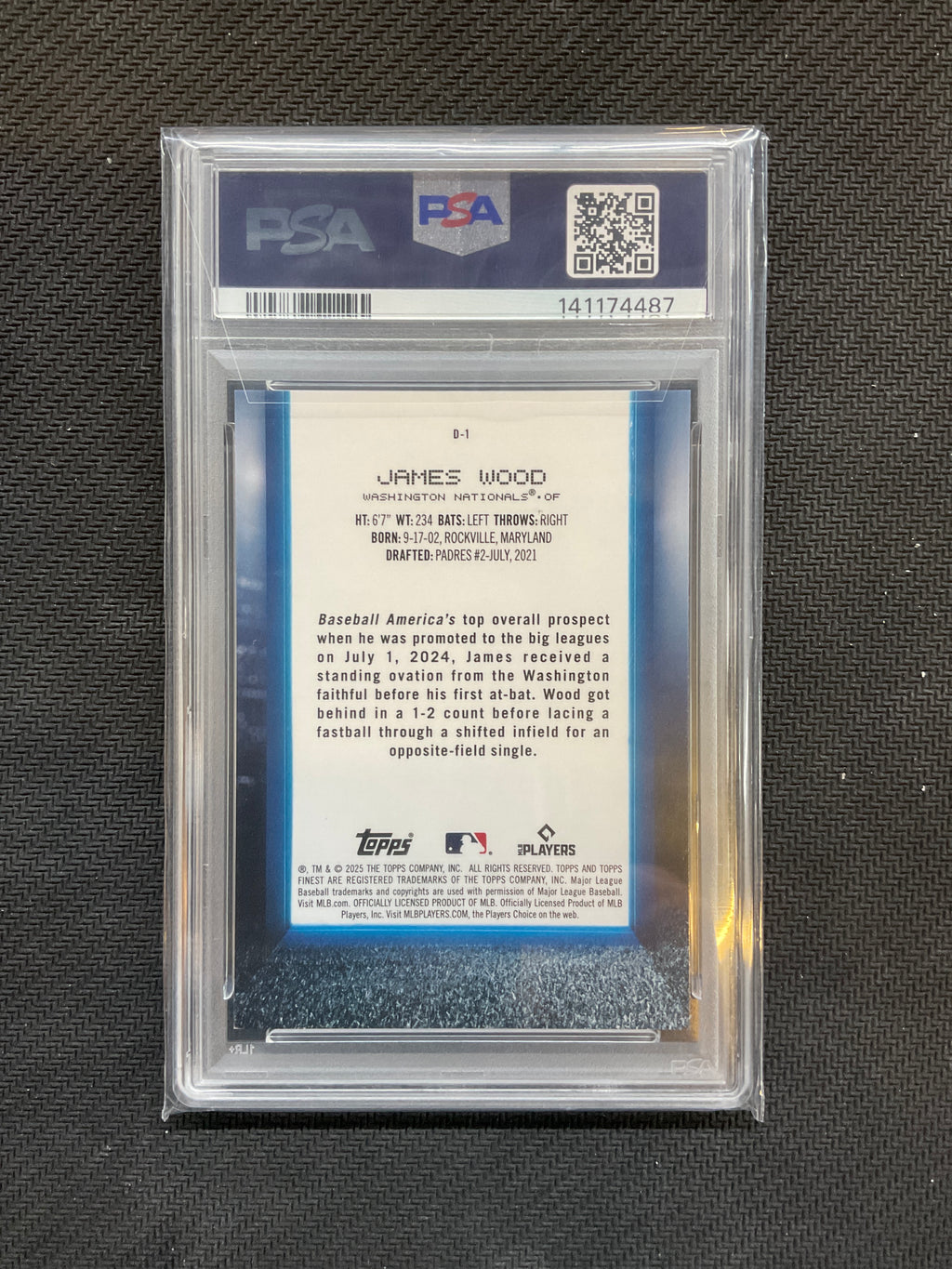 2025 Topps Finest James Wood Blue /99 Debut PSA 10