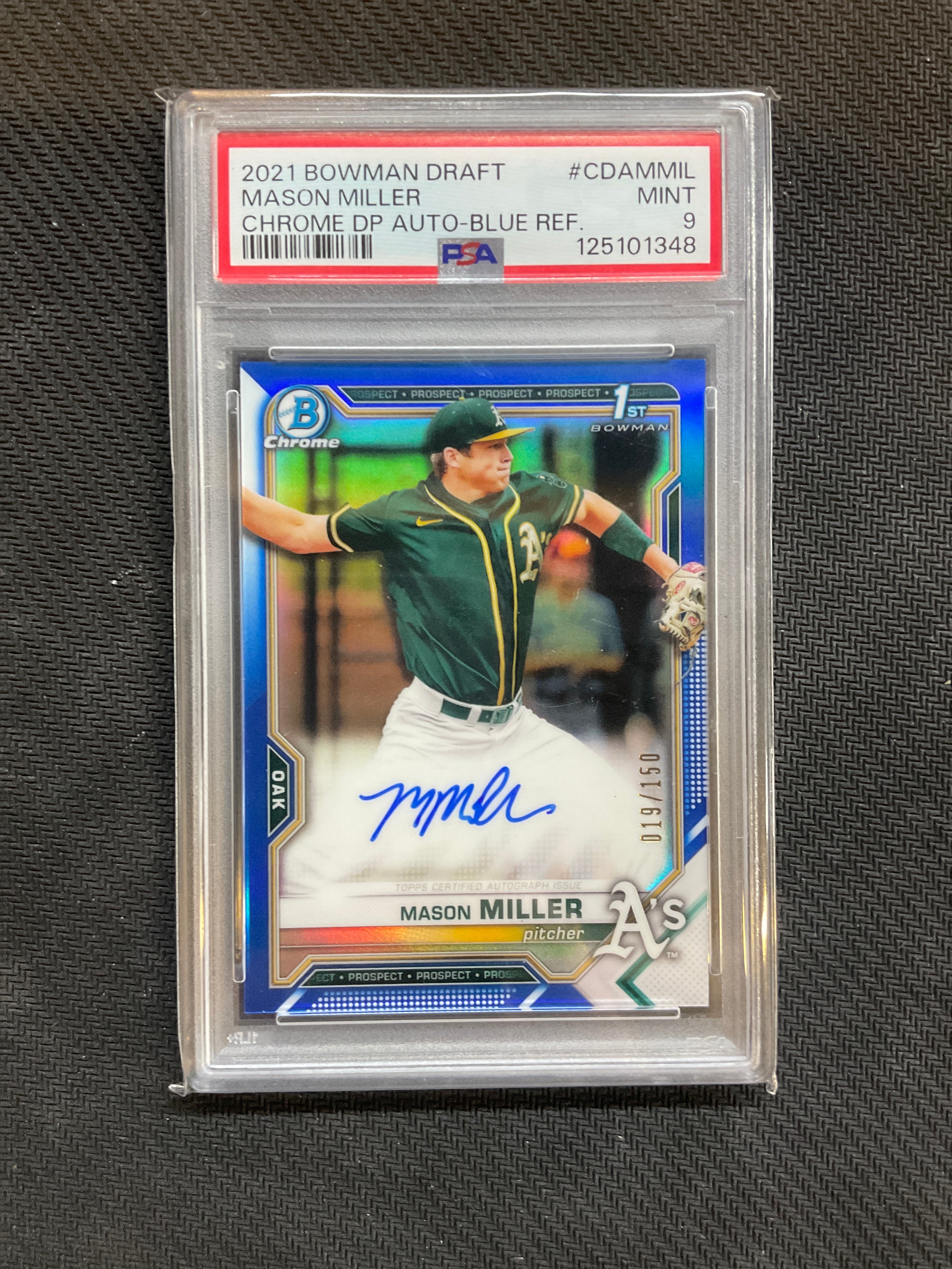 2021 Bowman Mason Miller Rookie Blue Auto /150 1st PSA 9 A's