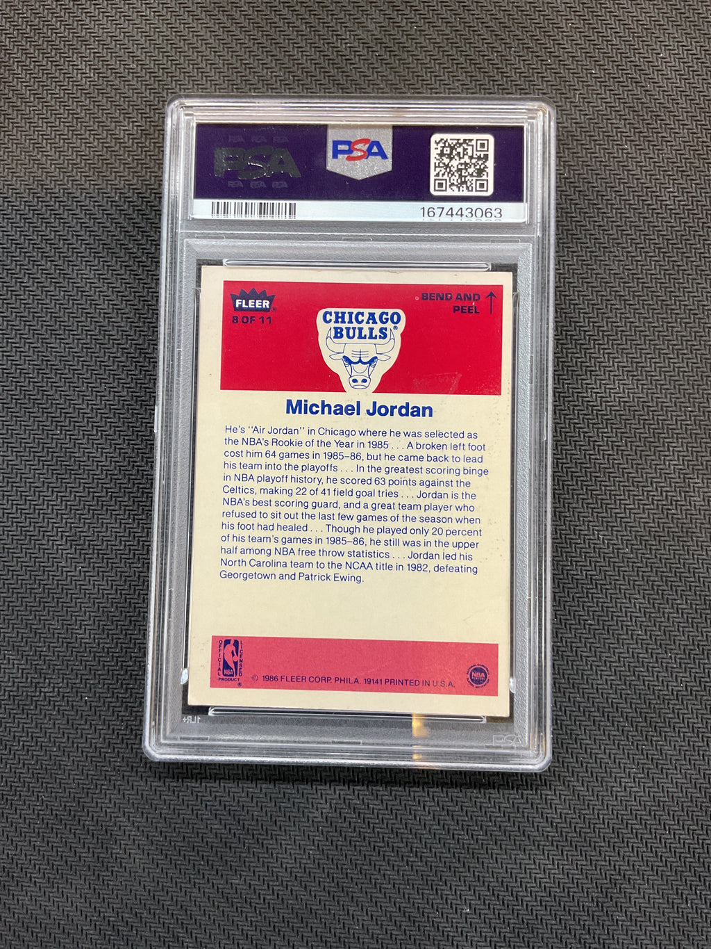1986 Fleer Sticker Michael Jordan #8 PSA 4 Bulls Rookie 063