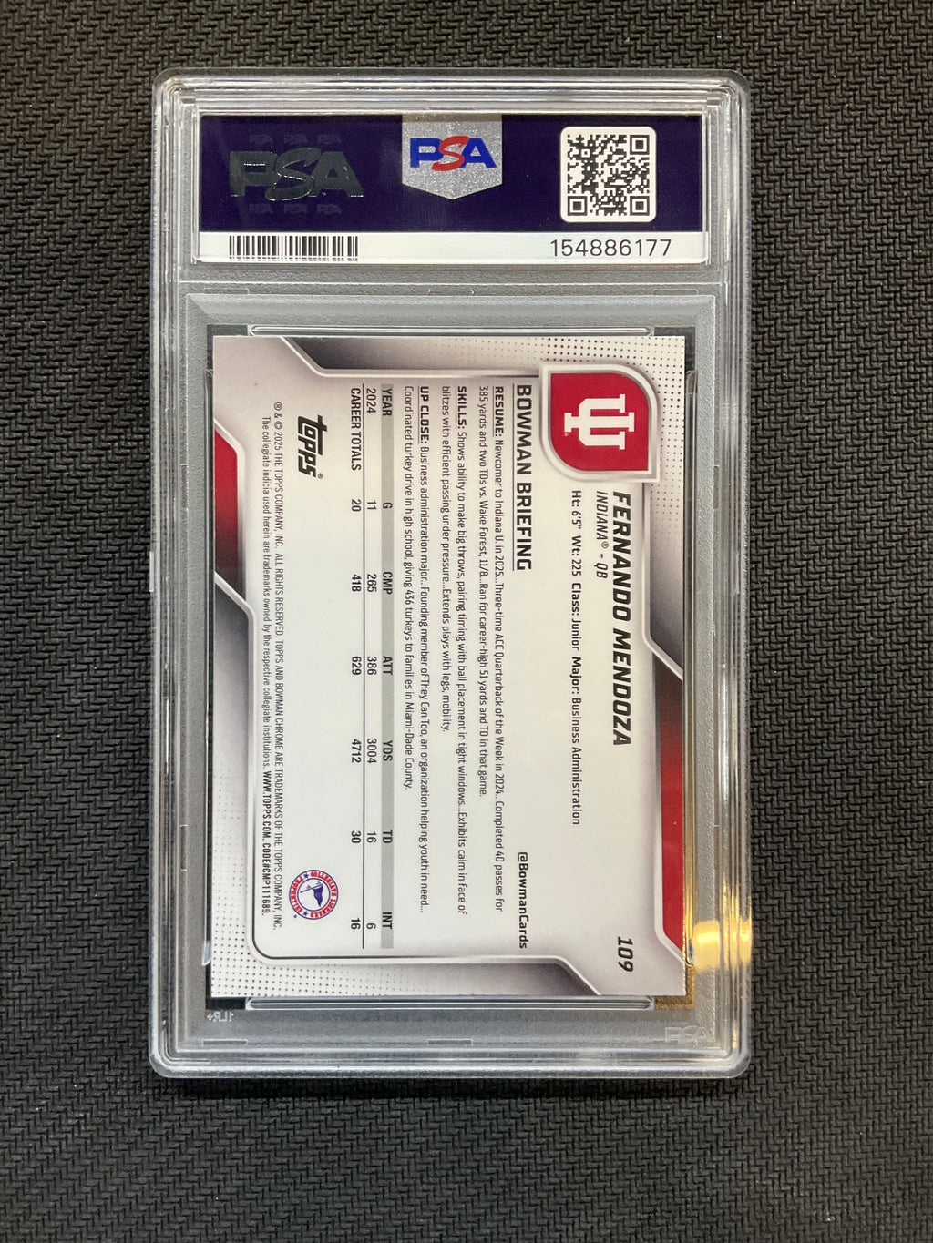 2025 Bowman U Chrome Fernando Mendoza PSA 8