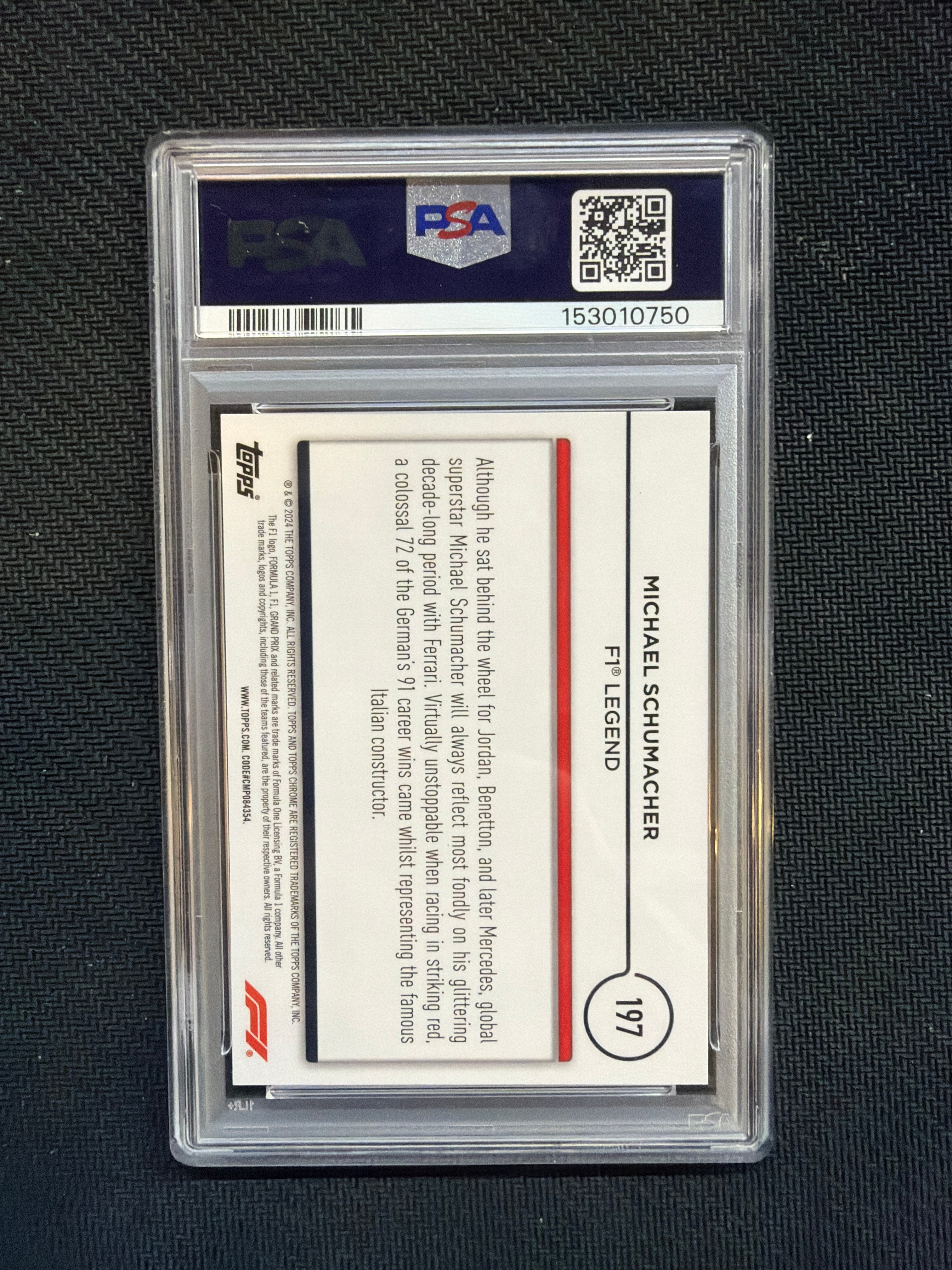 2024 Topps Chrome F1 Sapphire Michael Schumacher Gold /50 PSA 10 Legend