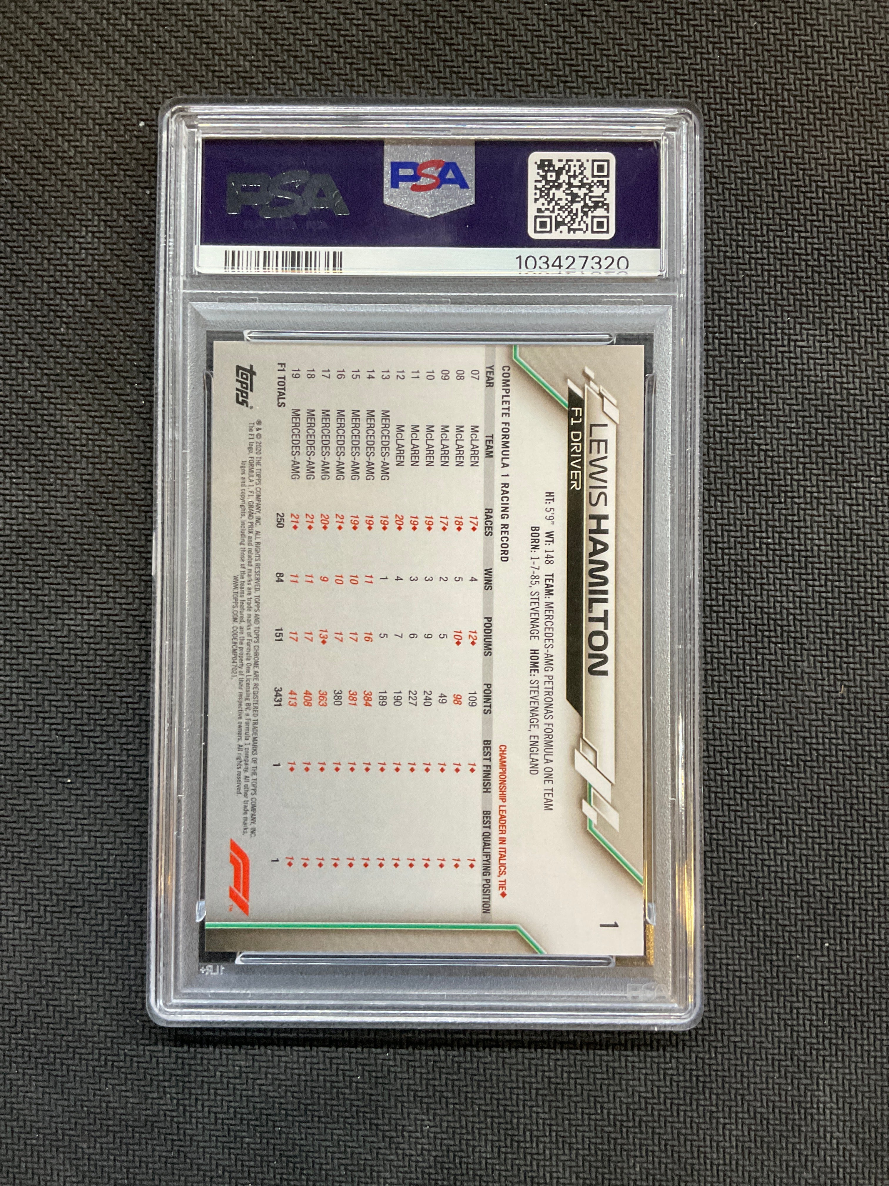 2020 Topps Chrome F1 Sapphire Lewis Hamilton Rookie #1 PSA 10 320