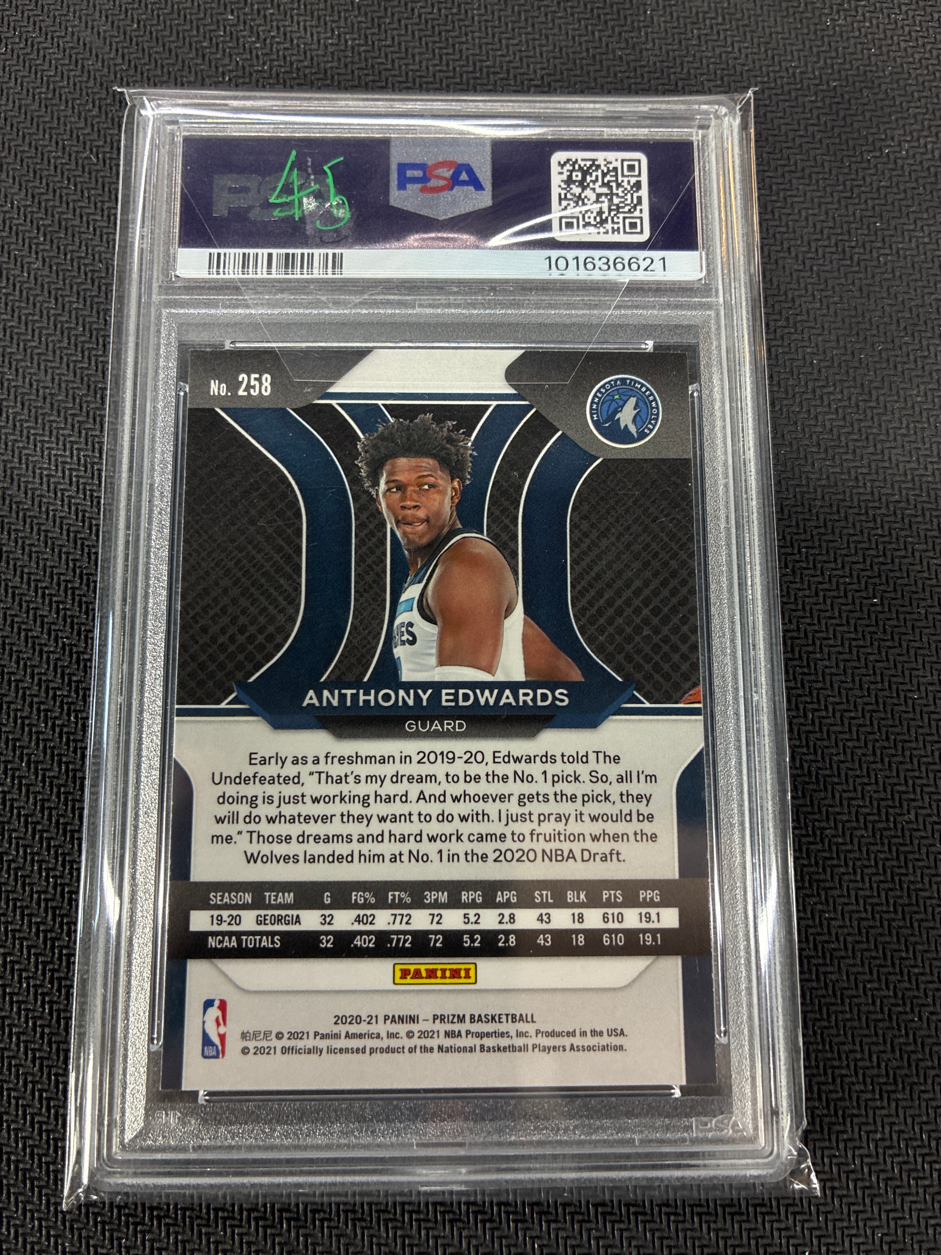 2020 Panini Prizm Anthony Edwards Rookie PSA 9 Timberwolves