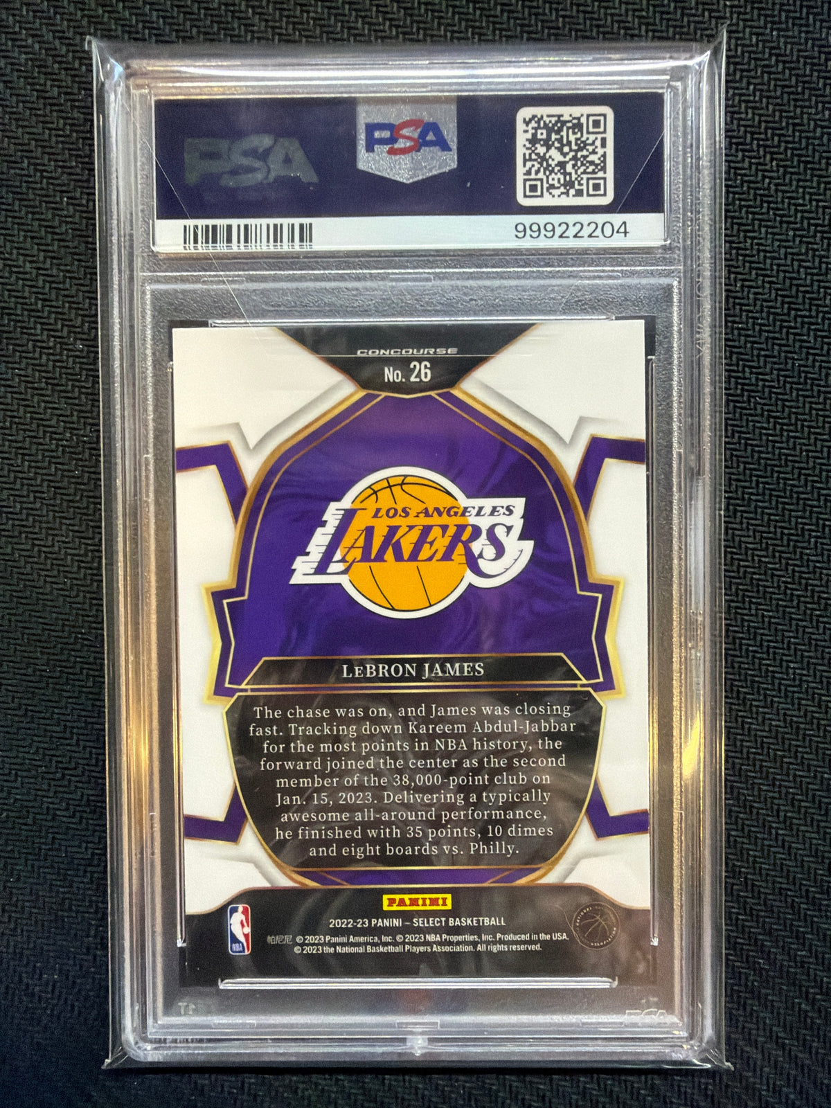 2022-23 Panini Select LeBron James #26 PSA 10 Blue Lakers