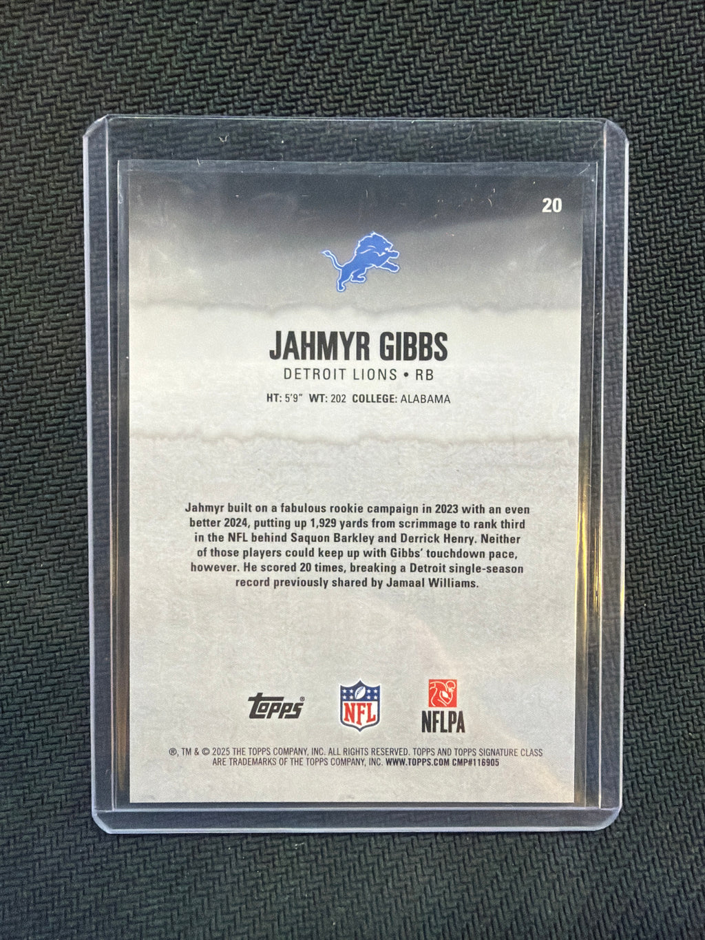 2025 Topps Signature Class Jahmyr Gibbs /25 Alabama