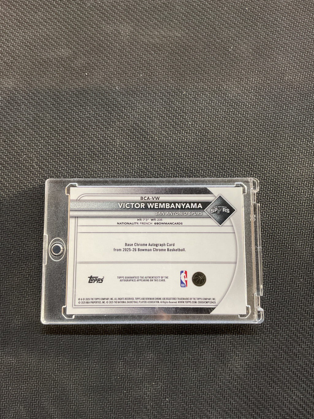 2025 Bowman Chrome NBA Victor Wembanyama True Green Auto /99 Spurs