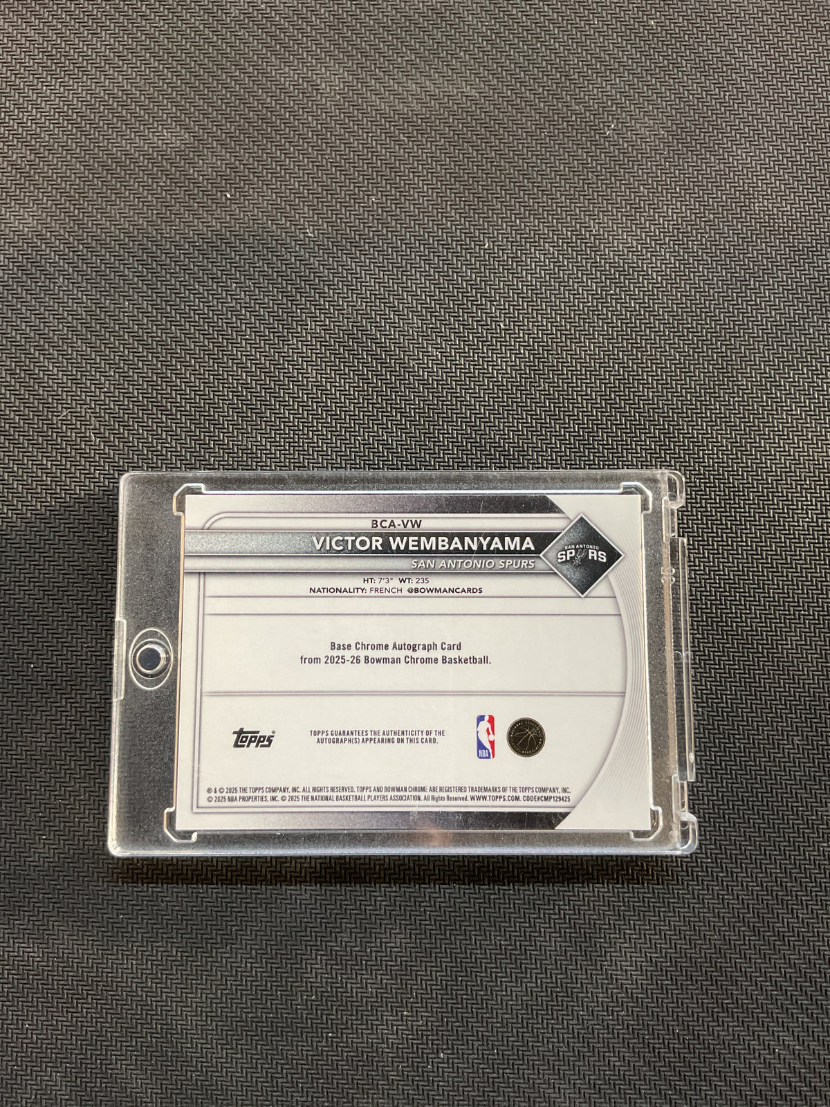 2025 Bowman Chrome NBA Victor Wembanyama True Green Auto /99 Spurs