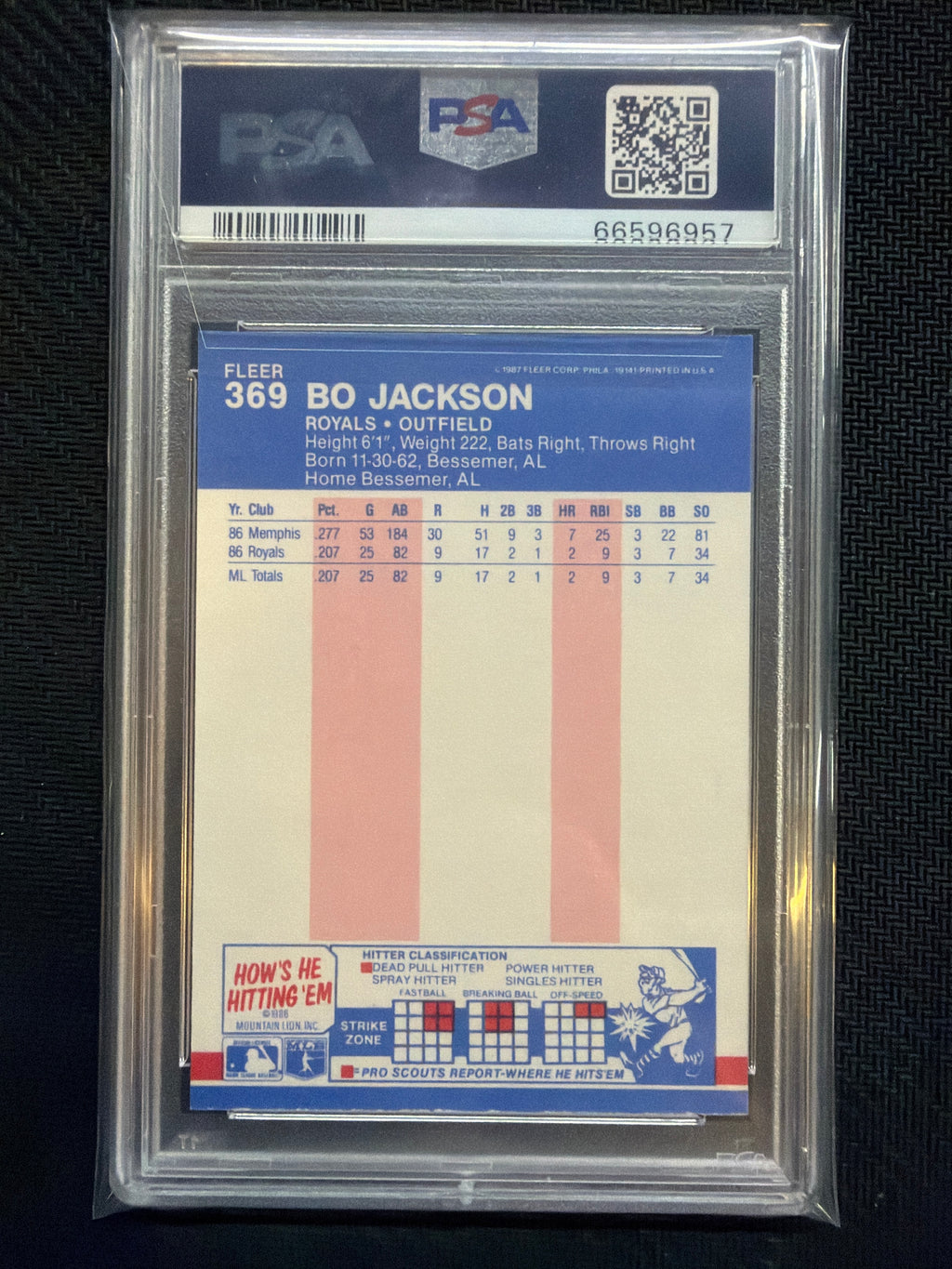 1987 Fleer Bo Jackson #369 Royals PSA 8 957