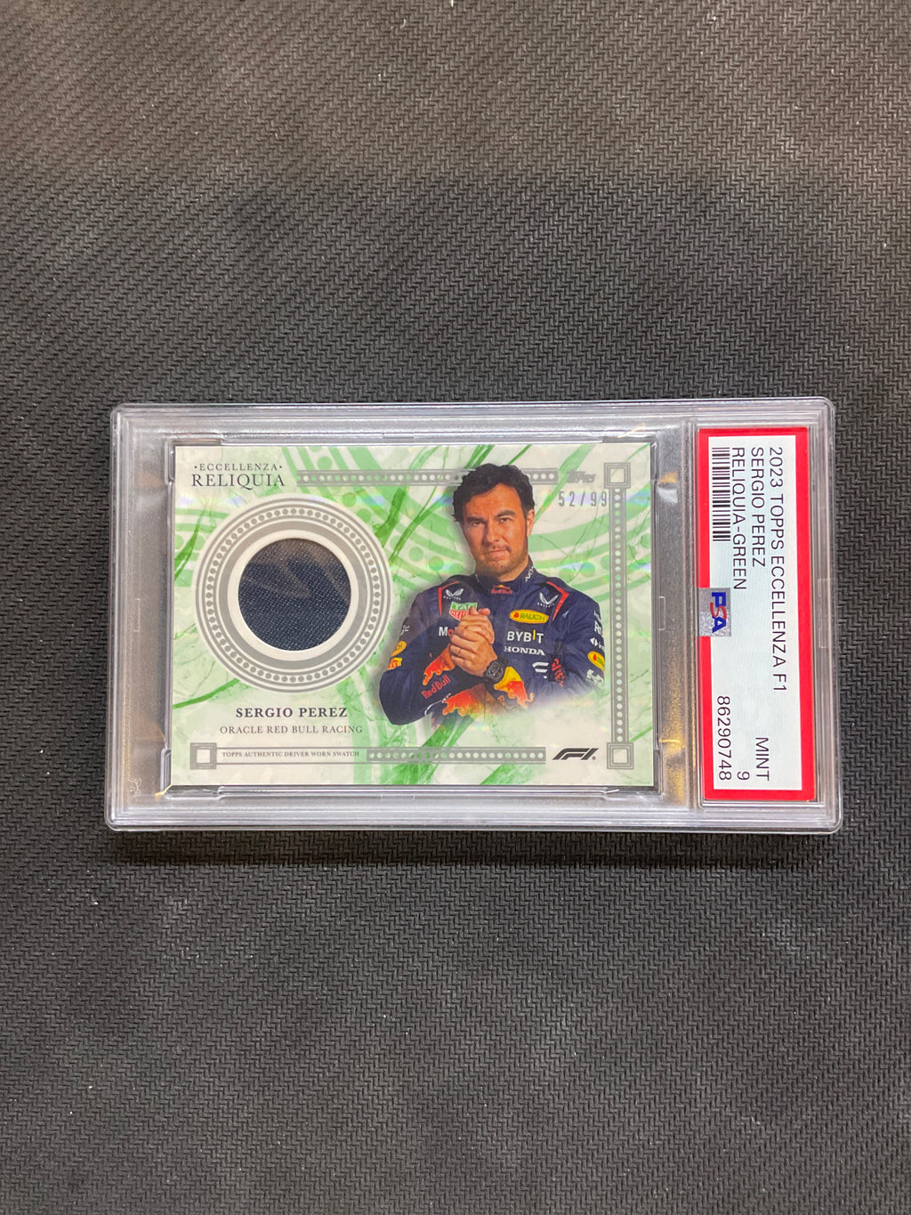 2023 Topps Eccellenza F1 Sergio Perez Reliquia Green Patch /99 PSA 9