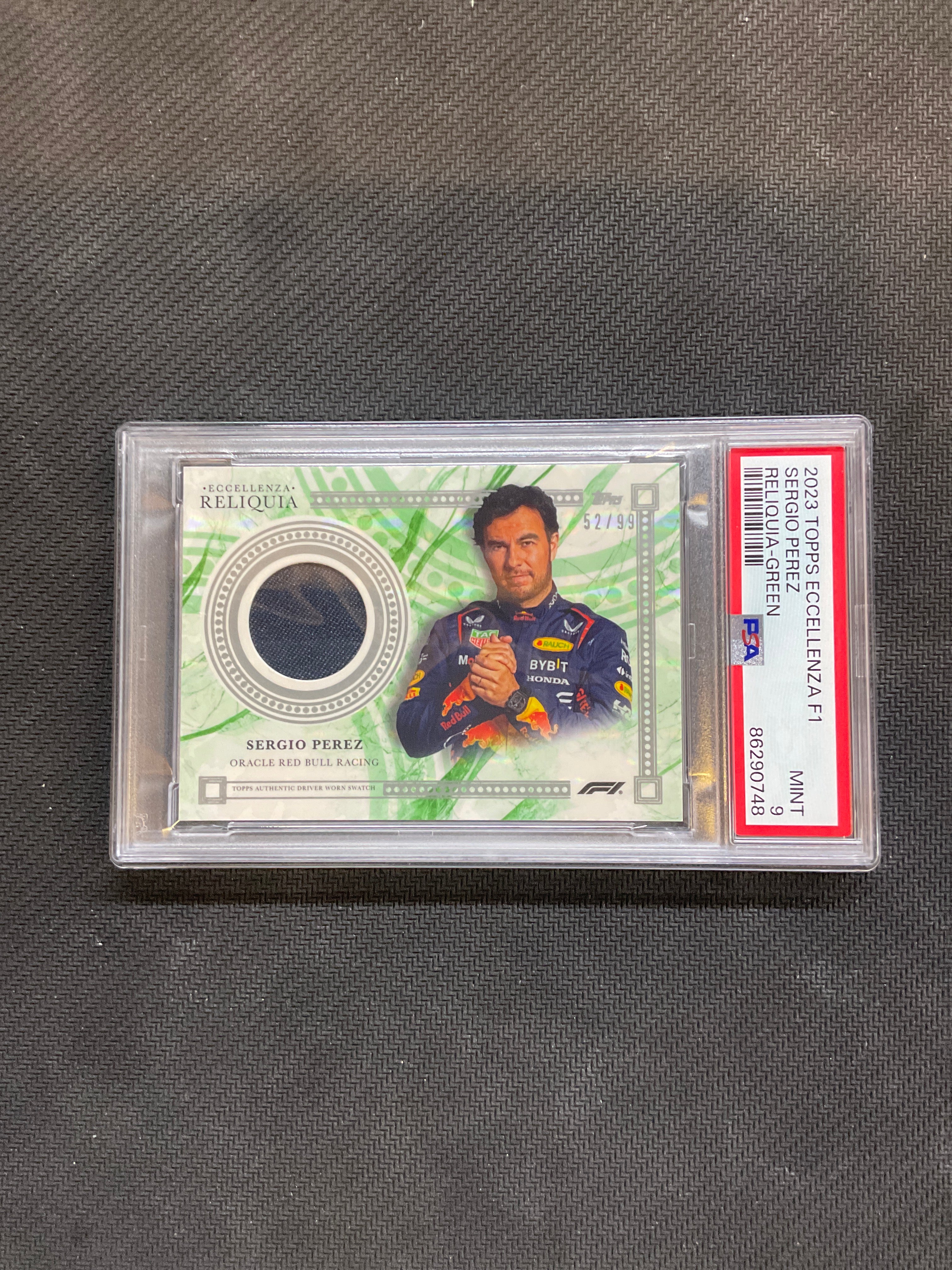 2023 Topps Eccellenza F1 Sergio Perez Reliquia Green Patch /99 PSA 9