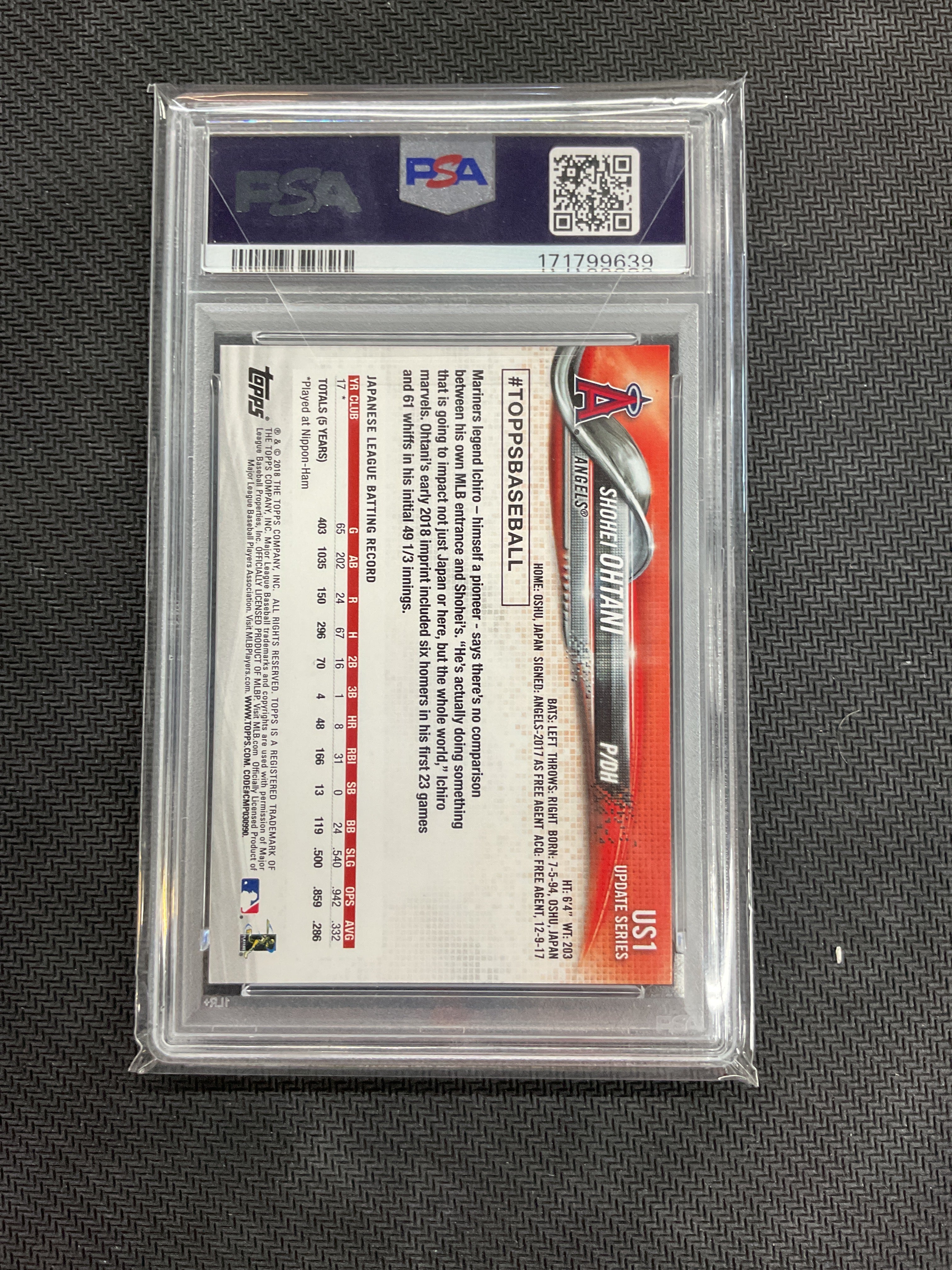 2018 Topps Update Shohei Ohtani Rookie #US1 Pitching PSA 10 639