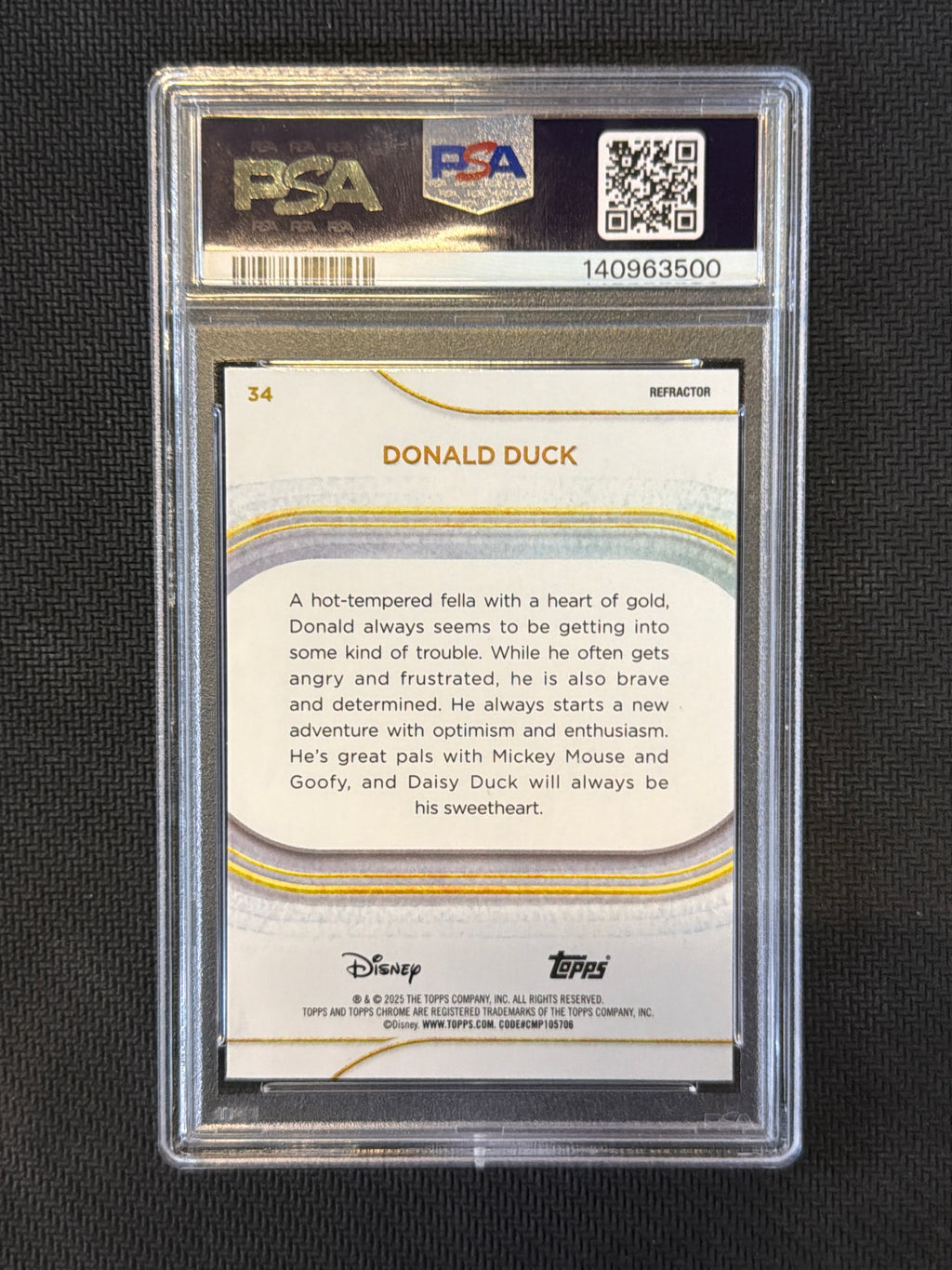2025 Topps Chrome Disney Donald Duck Refractor PSA 9