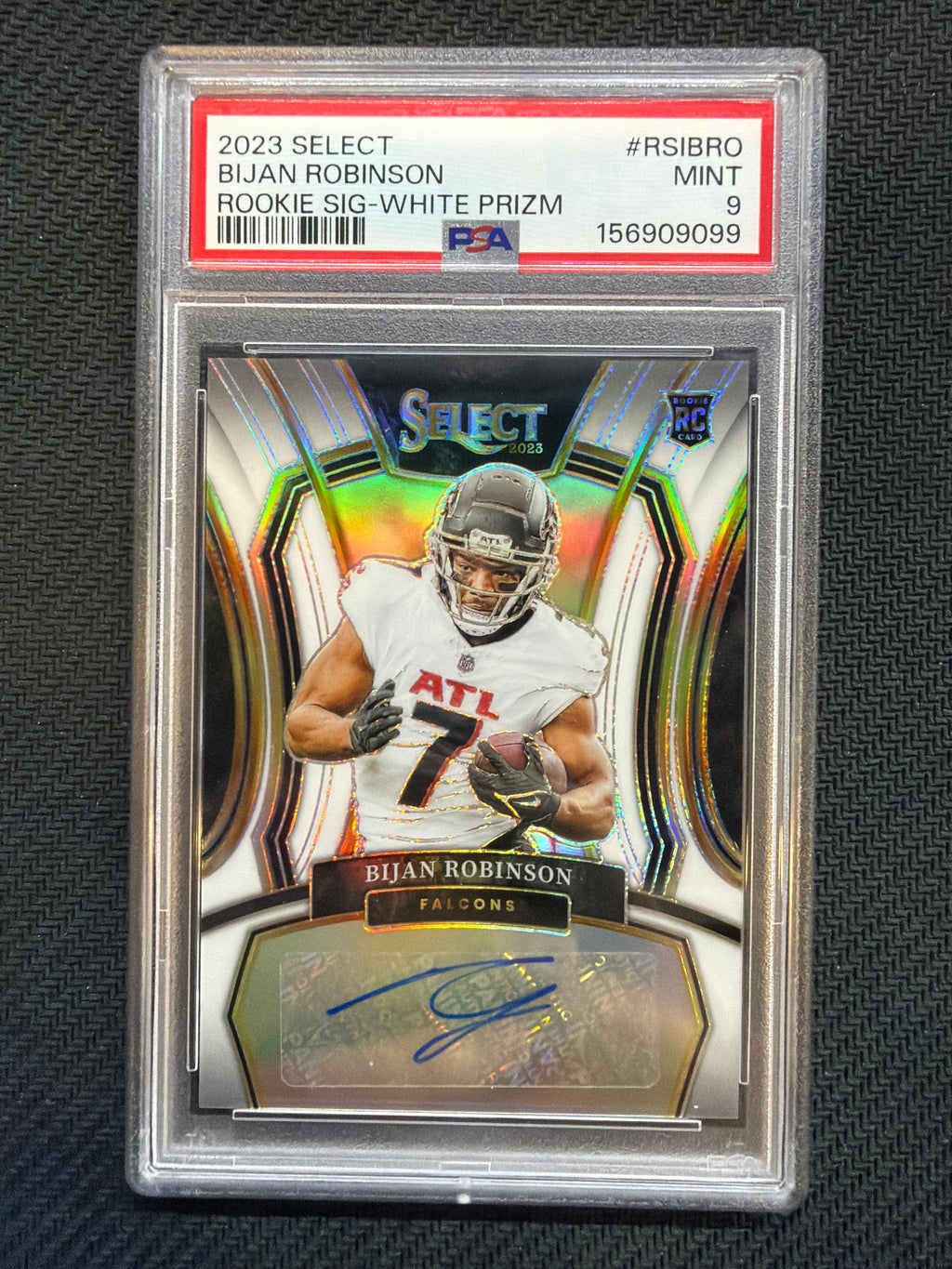 2023 Select Bijan Robinson Rookie Signature White Prizm /35 #RSIBRO PSA 9 Falcons