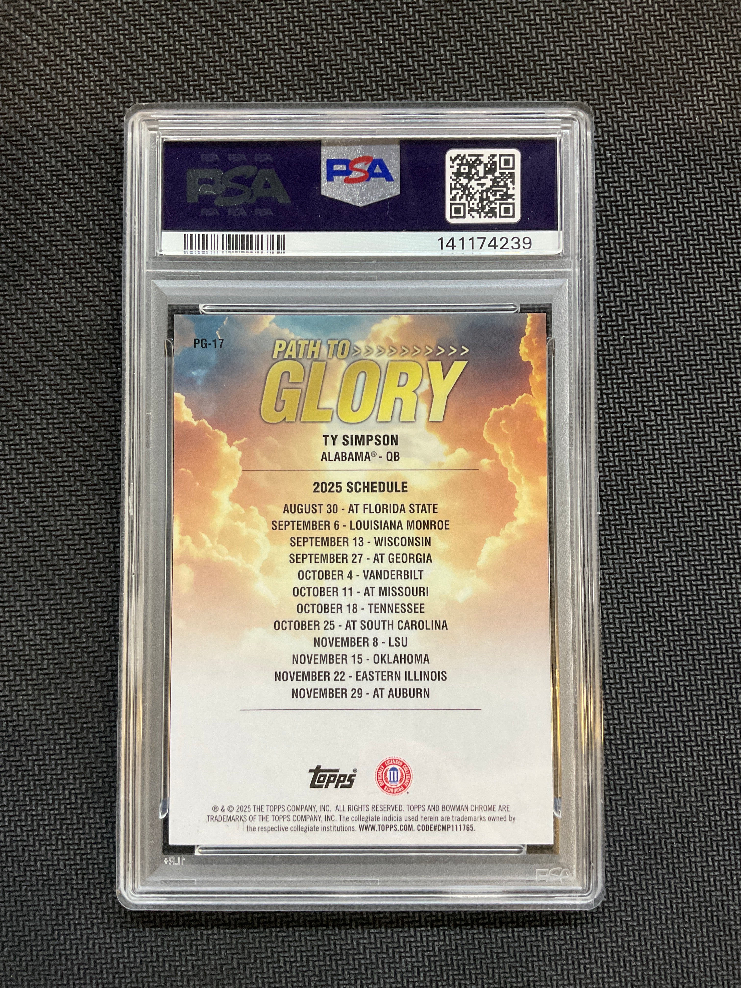 2025 Bowman U Chrome Ty Simpson Path Glory Blue /150 PSA 9 Alabama