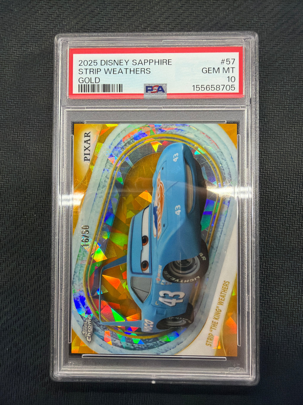 2025 Topps Chrome Disney Sapphire Strip "The King" Weathers PSA 10 /50 Cars